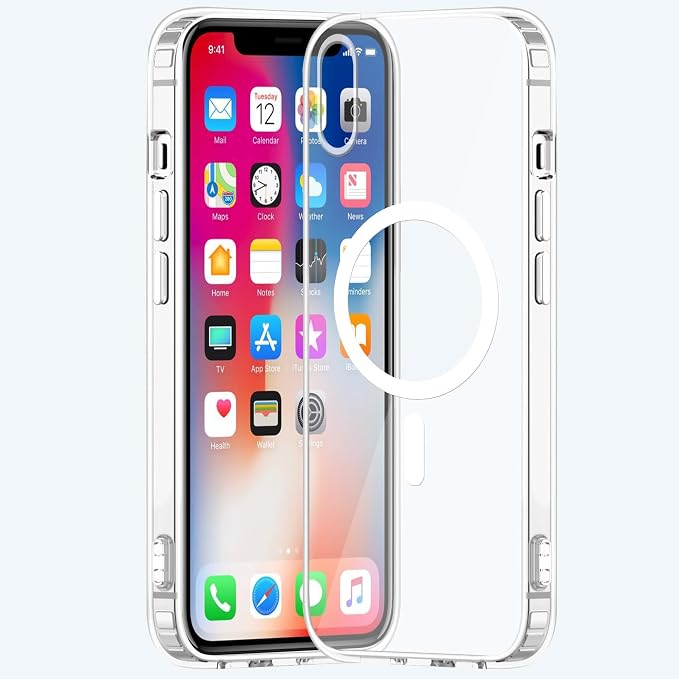 amazon basics Clear Magnetic Case Cover for Apple iPhone X Compatible with MagSafe Accessories Slim Shockproof Magnetic Transparent Phone Cover Case