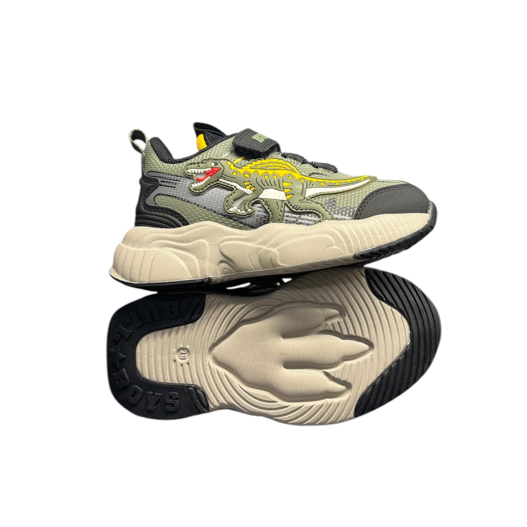 Bull Boys Scarpe Dinosauro SPINOSAURO Luminose per Bambini, Chiusura Strappo e Lacci Elastici, Suola Ultraleggera.