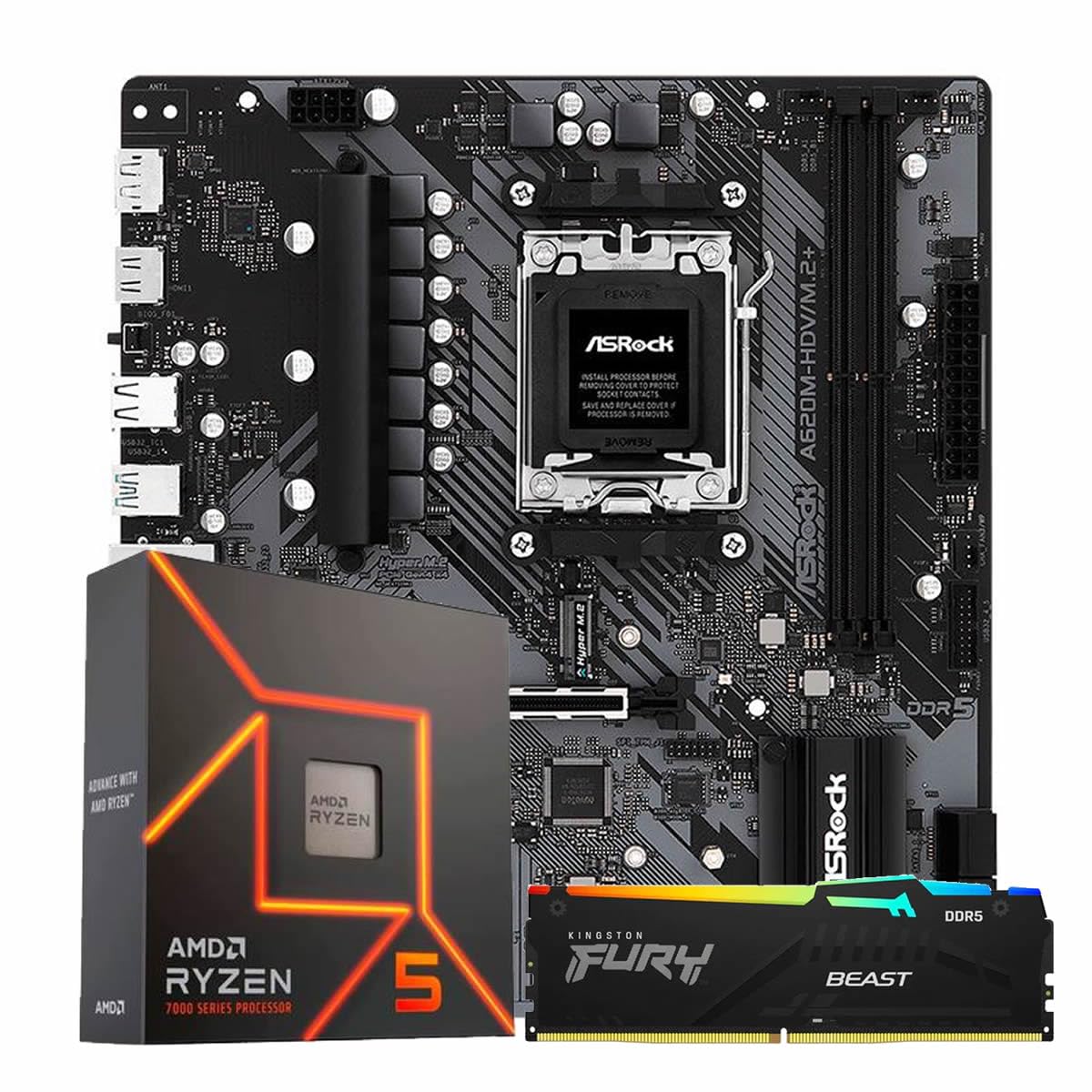 KIT UPGRADE AMD RYZEN 5 7600X A620M-HDB/M.2 MEMORIA RAM-MONTADO E