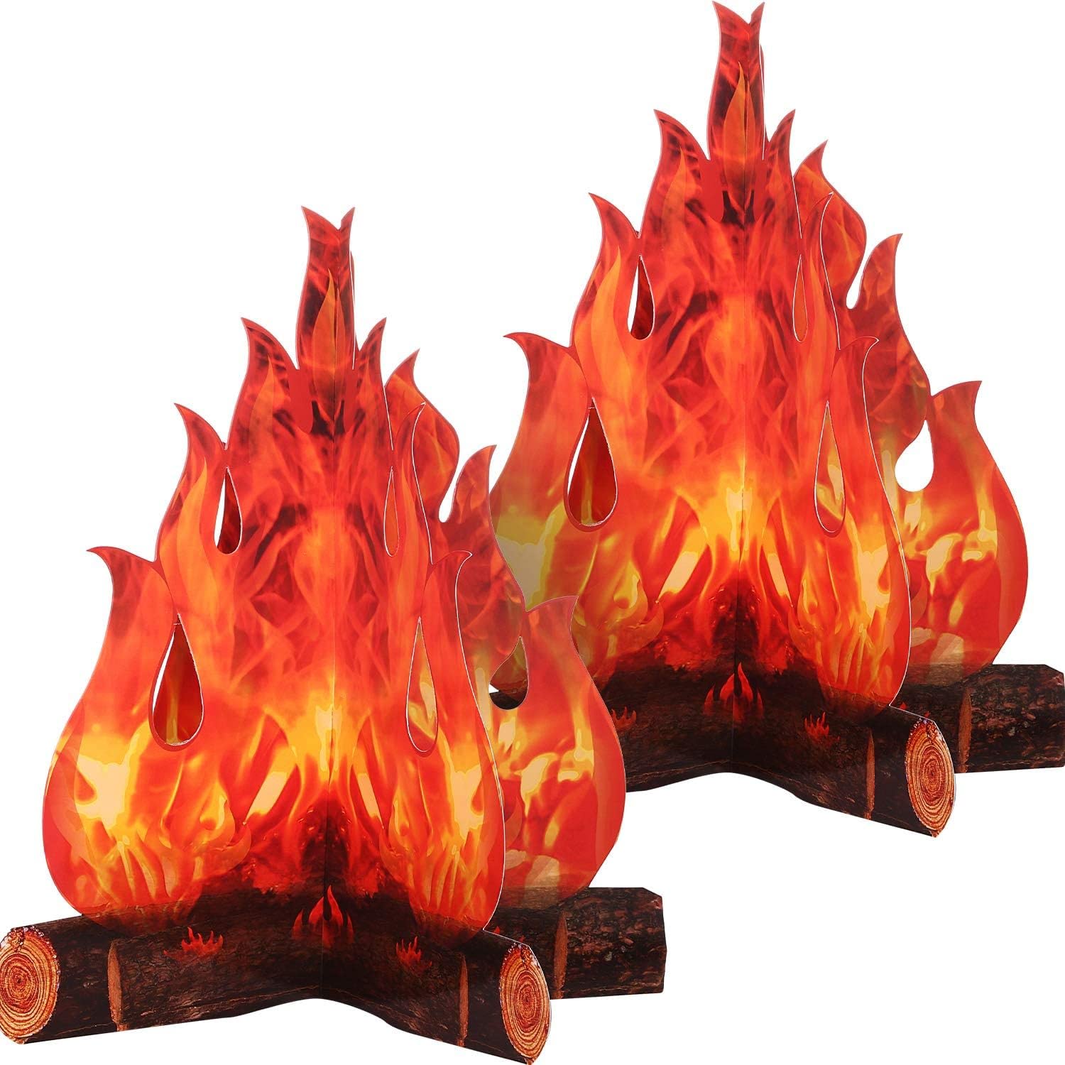 3D Decorative Cardboard Campfire Centerpiece Artificial Fire Fake Flame Paper Party Decorative Flame Torch (2 Set)
