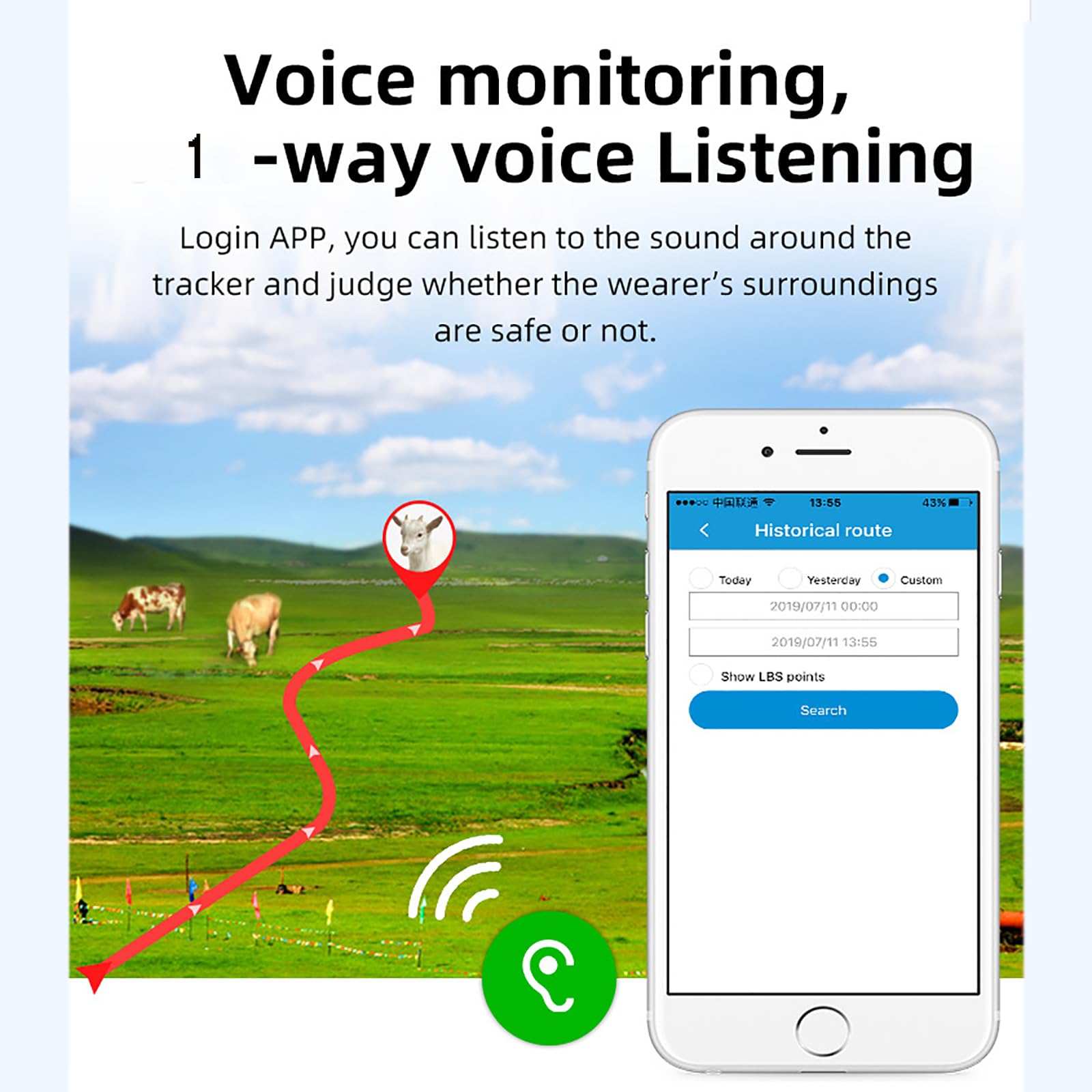 Traceur Solaire d'animaux, Dispositif Suivi du Bétail GPS, Précision Positionnement GPS : 5-50 M/podomètre Surveillance Température Corporelle/Aide À 1 Bouton/Recherche Vocale, pour Ferme