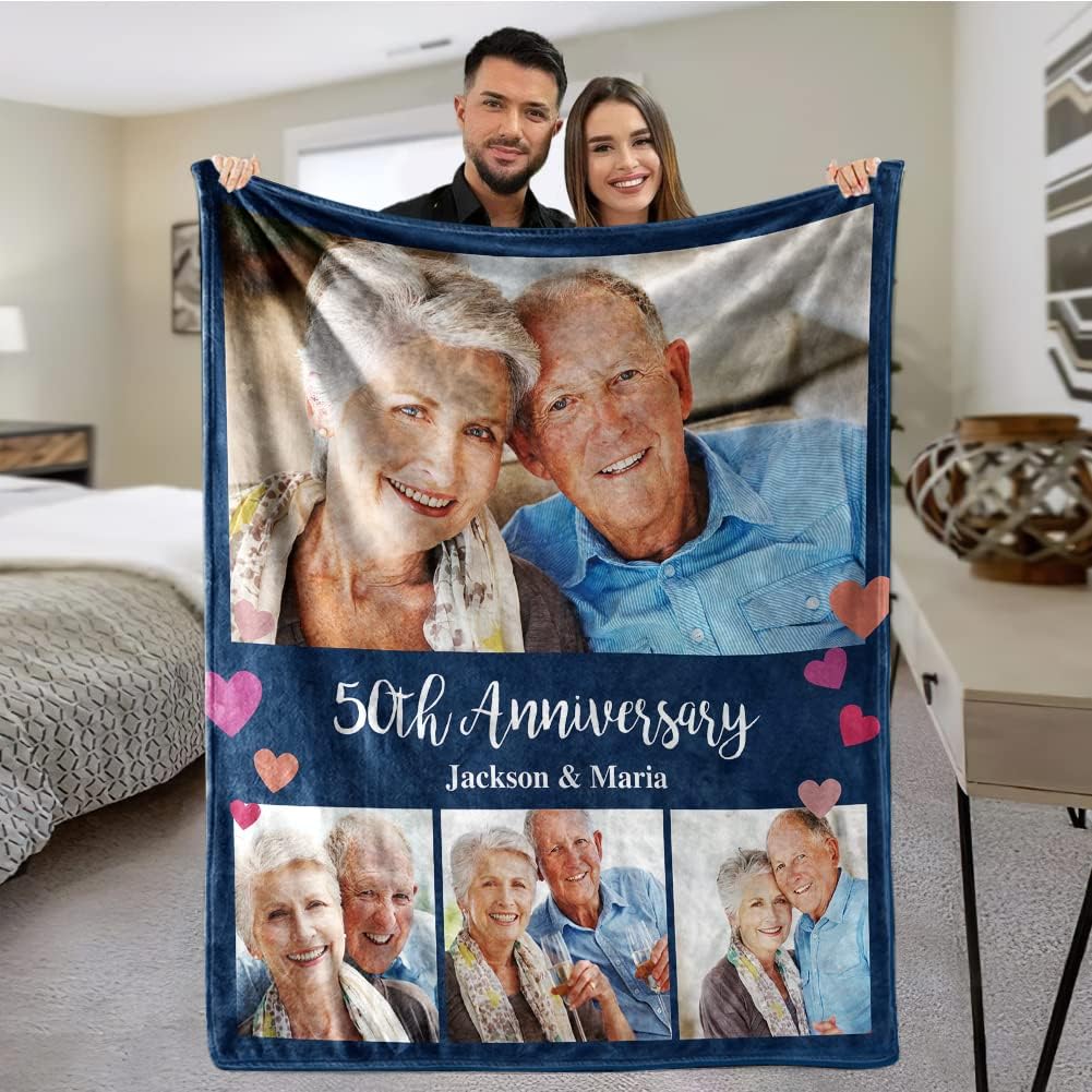 MeMoShe Custom Blankets with Photos 60"80" Personalized Couples Gifts Customized Picture Blanket I Love You Gifts Birthday Gift for Wife Husband Girlfriend Boyfriend