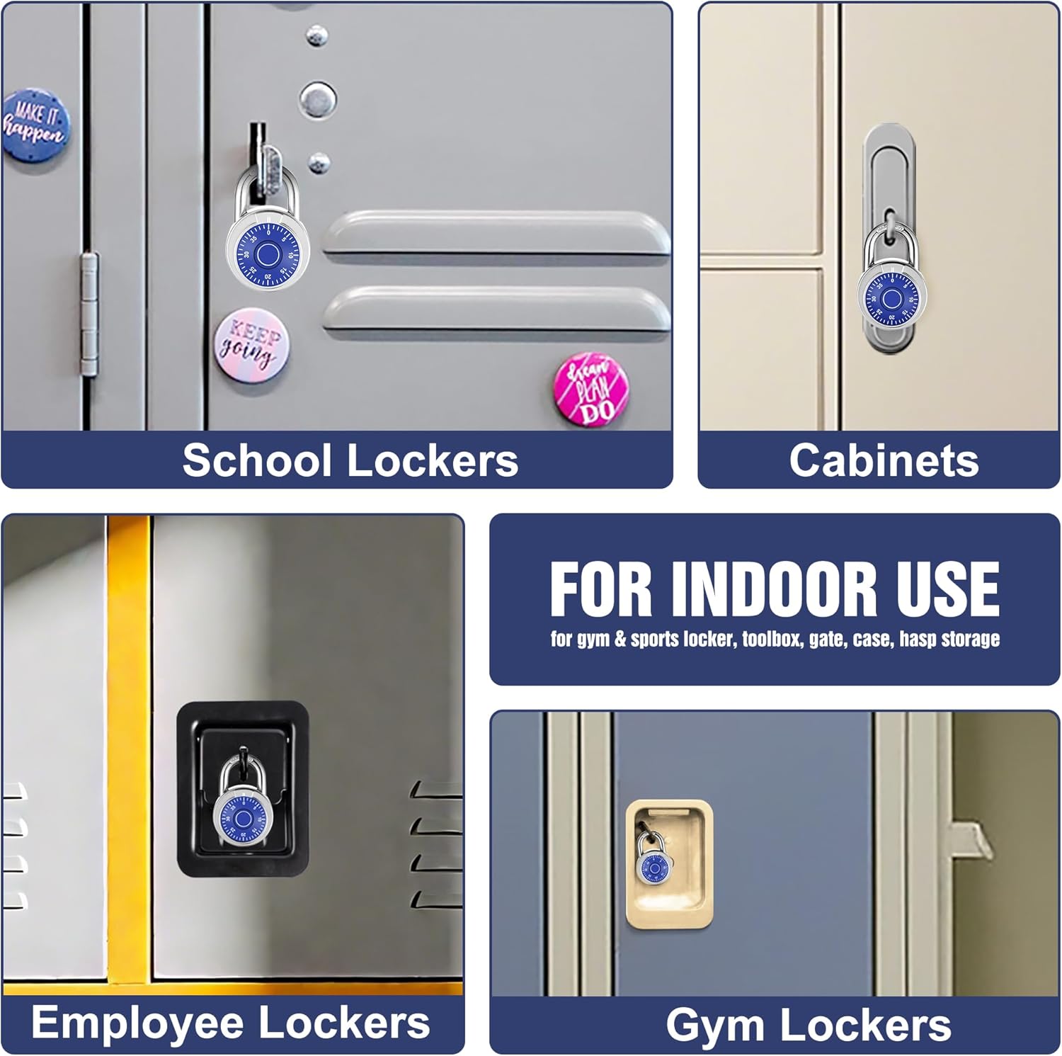 Combination Padlock 12 Pack, 50 mm (2") Blue Dial Fixed Dial with Different Combinations,for Gym & Locker,School,Toolbox,and More