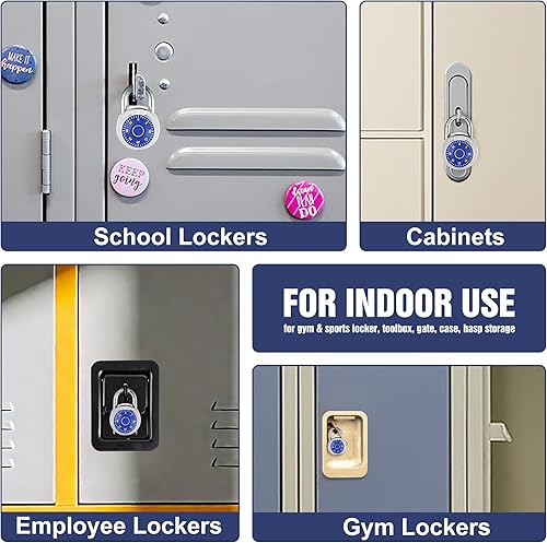 Miniatura 6 de Candado de combinación, 1 unidad, esfera fija azul de 1.969 in (2 pulgadas) con diferentes combinaciones, para gimnasio y casillero, escuela, caja