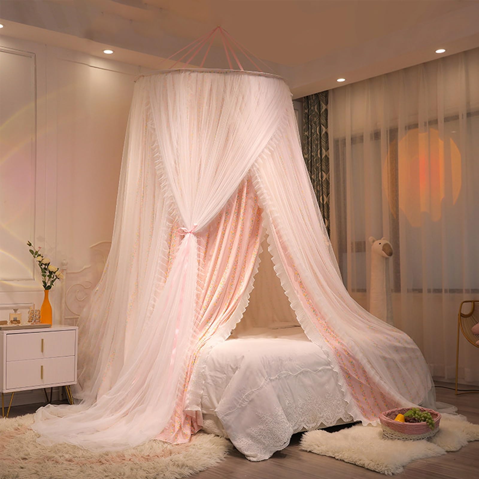 SARKEY Transparenter Netz Kuppel Bettvorhang,Moskitonetzn,Hängende Bettnetzabdeckung Für Schlafzimmer,Gemütlich,Baldachin,Runde,Erwachsene,Hochzeit,Dekoration
