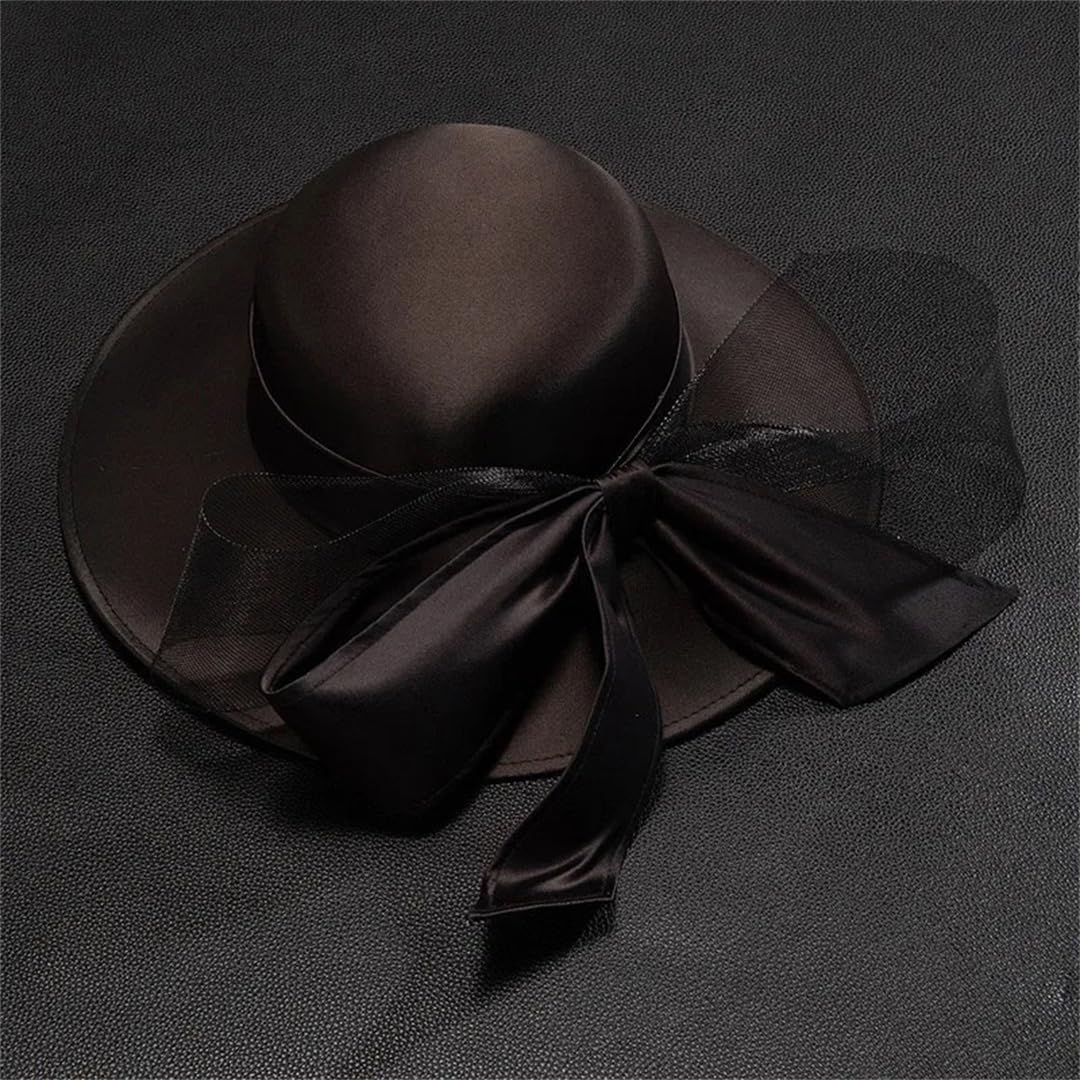 Women Satin Fedora Hat Church Fascinator Retro Elegant Wedding Party Bow Dress Hat