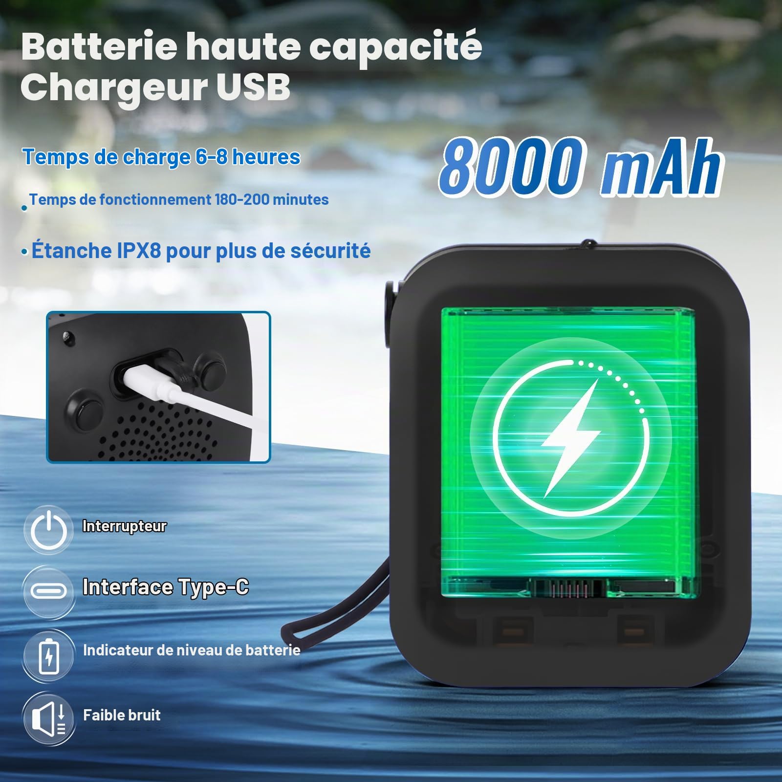 Charmofun Kit Douche de Camping, 8000 mAh Pompe de Douche Électrique Rechargeable, Camping Douche Portable avec Pommeau de Douche Filtrant et Afficheur Intelligent pour Randonnée (8000mAh-B)