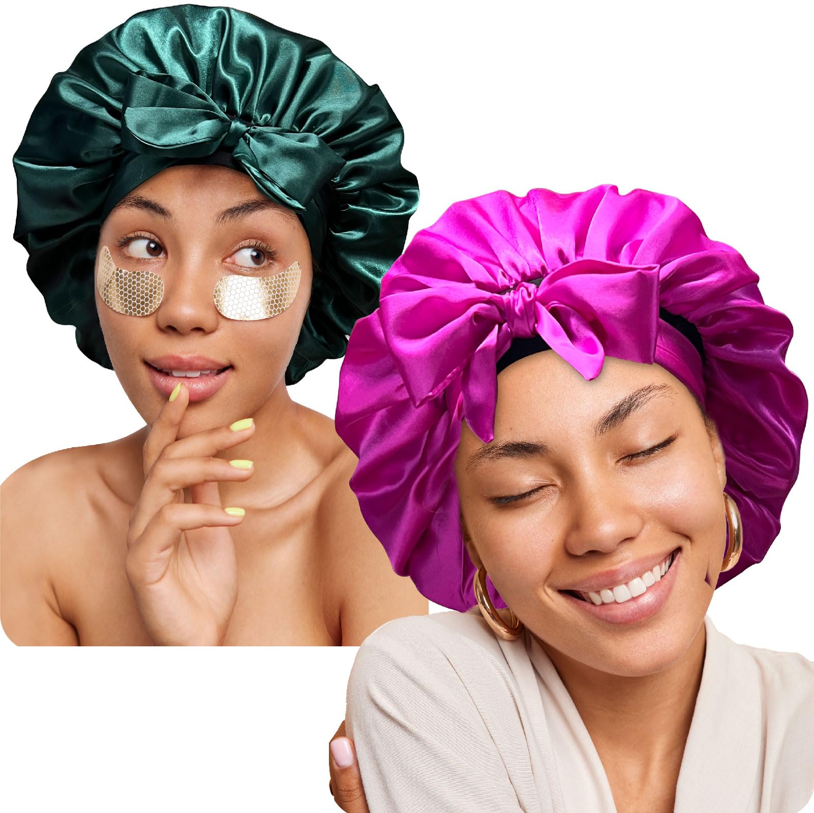 HOME SHARONSilk Bonnet for Sleeping, 2 Pieces Satin Bonnet Sleep Hair Cap for Sleeping for Curly Hair, Bonnet for Black Women Shower Caps