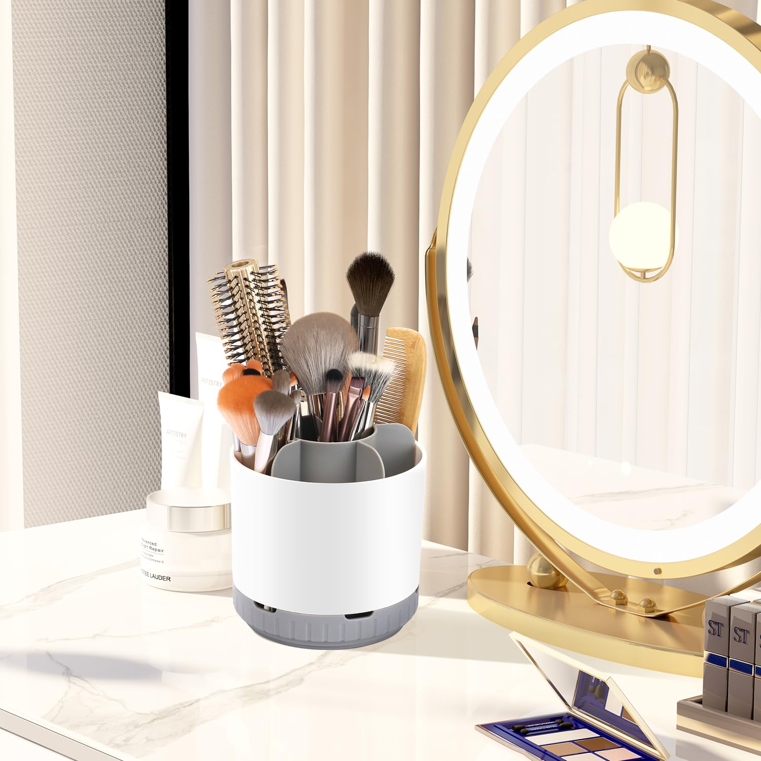 GFWARE Soportes para cepillos de dientes para baños, giratorio 360°, soporte para cepillo de dientes eléctrico y pasta de dientes, organizador de cepillos de dientes desmontable con 6 ranuras,