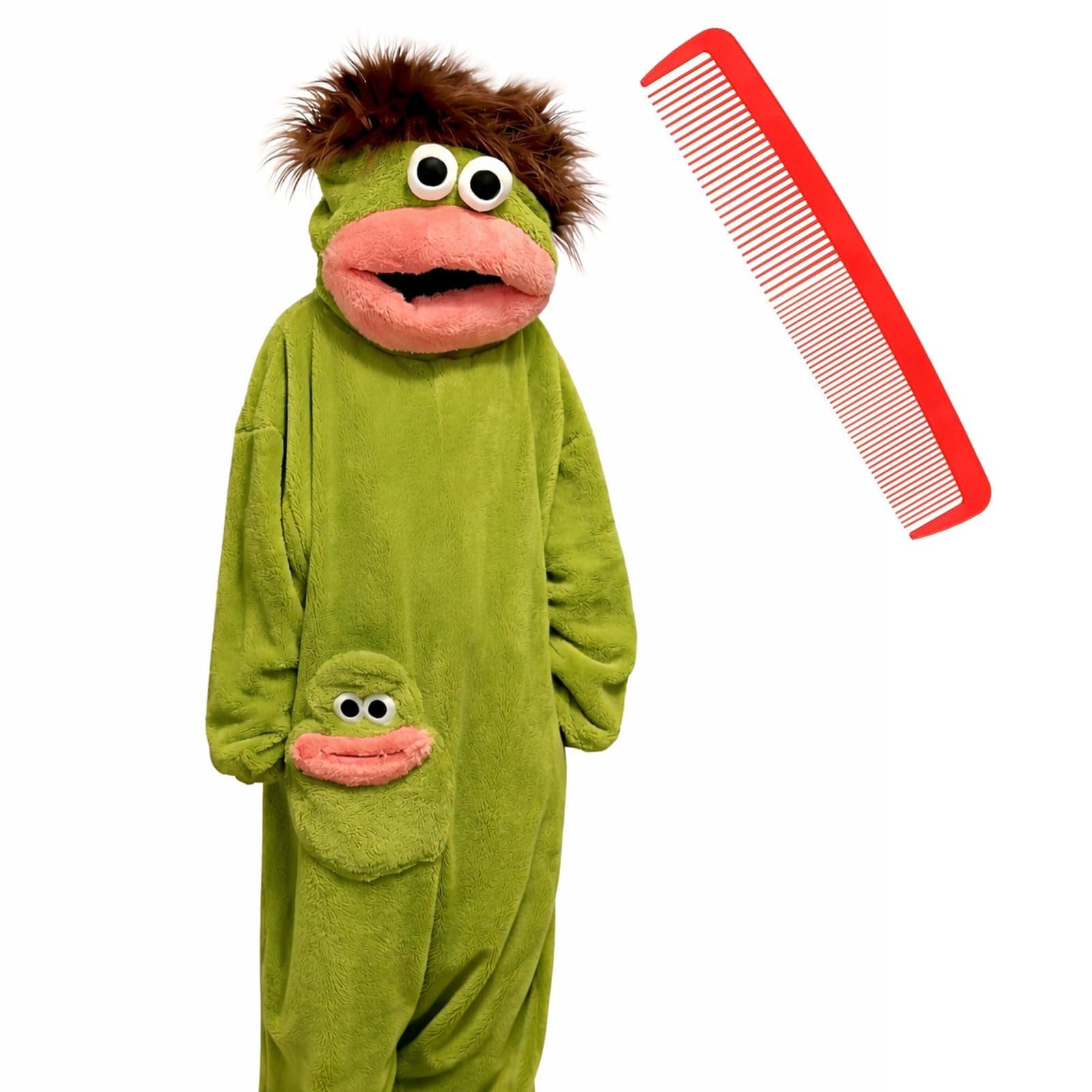 EHOTER Silly Combinaison pyjama unisexe à capuche en peluche ultra douce pour adulte - Vêtement d'intérieur vert - Monstre amusant à grande bouche - Vêtement d'intérieur pour soirées cinéma, famille