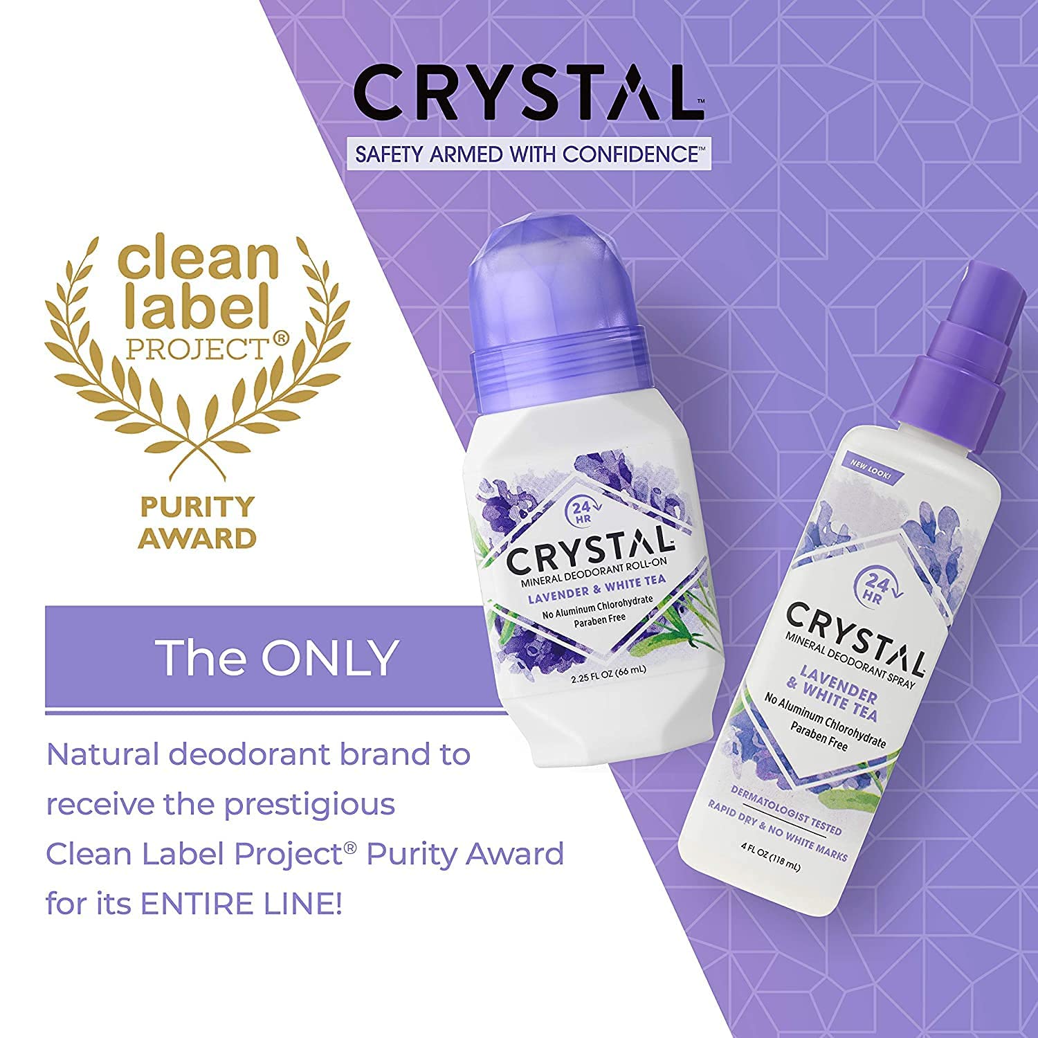 CRYSTAL Deodorant Mineral Deodorant Roll-On, Lavender & White Tea 2.25 oz (Pack of 5) SG_B002F8I8VS_US