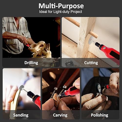 Vista 12 de Kit de herramientas rotativas inalámbricas, mini amoladora de 3.7 V con 5 velocidades variables, luz de trabajo LED delantera, 42 accesorios Azul
