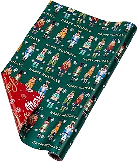 RUSPEPA Reversible Wrapping Paper Roll - Christmas Nussknacker and Happy Holidays Pattern Great for Christmas, Party, Baby Shower - 17.5 Inches X 32.8 Feet