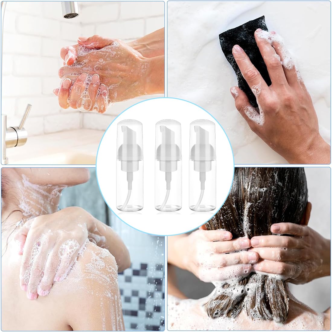 3 Pezzi Dispenser Sapone Schiuma - 50 ml Bottiglia Transparent Riutilizzabili per Cosmetici, Lozione, Bagno, Shampoo Liquidi (Trasparente)