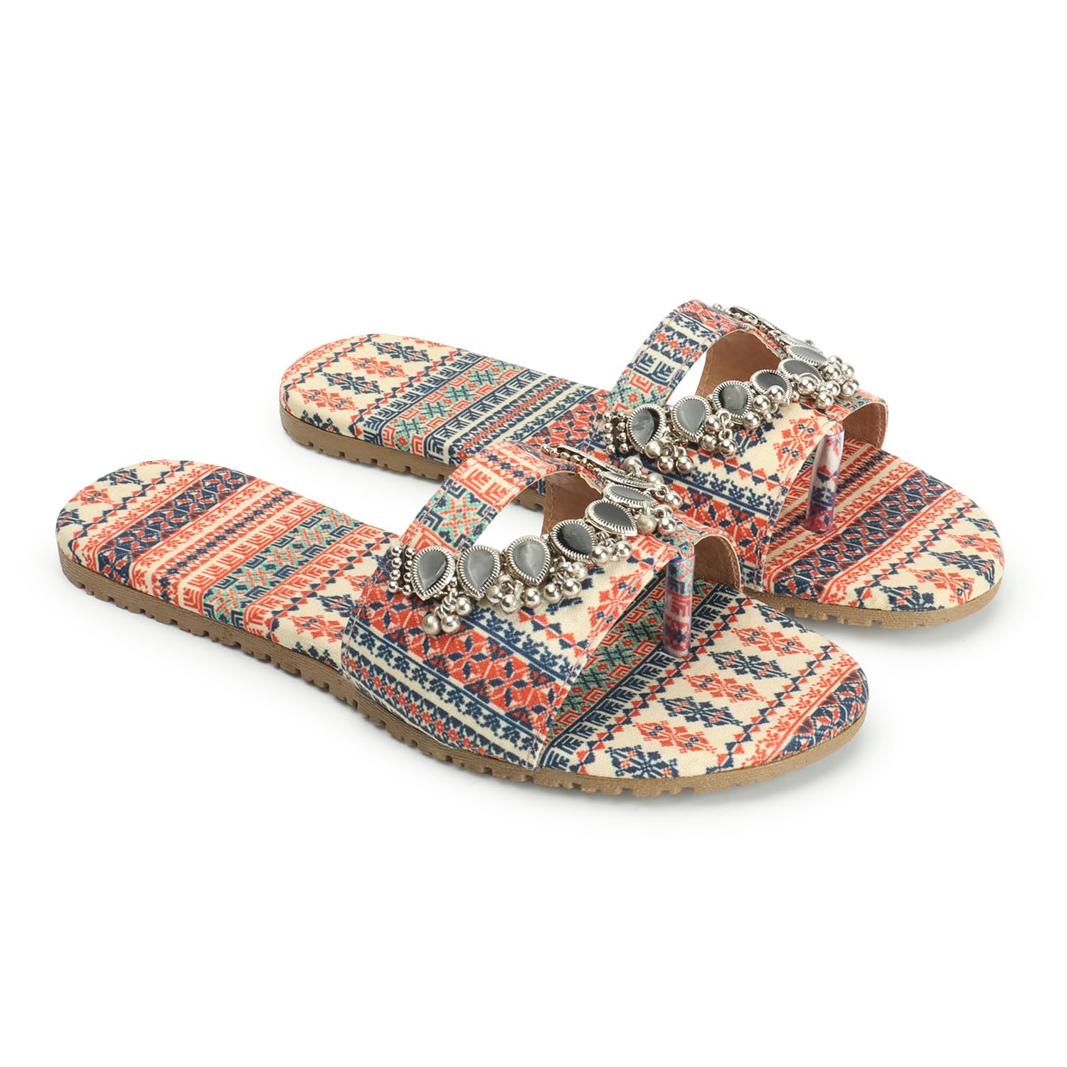 Womens Wedding Fancy Jaipuri Style Flat Sandal, Ethnic Traditional Slip-On Slipper (Peach) (B0CW1QGZRJ) Amazon Price History, Amazon Price Tracker