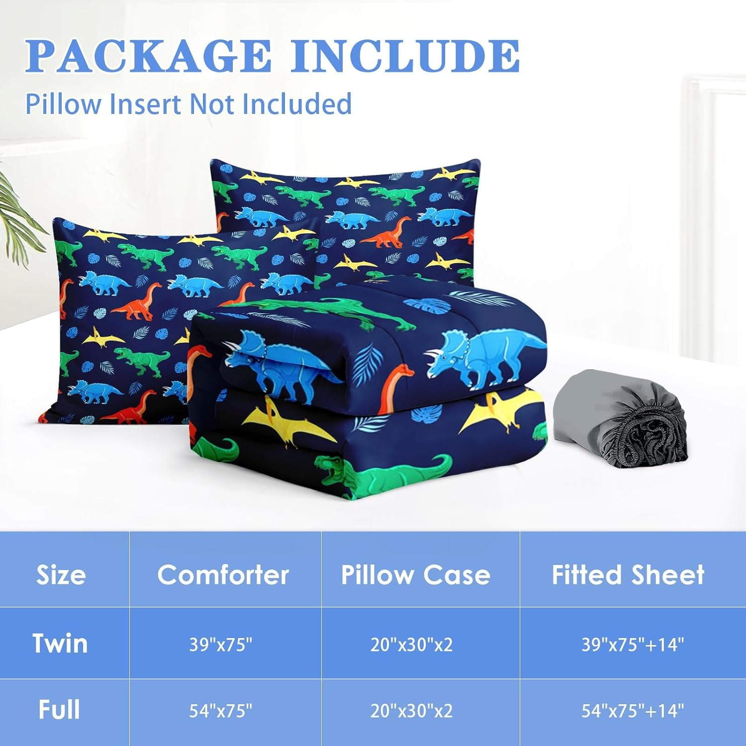 Nesker Twin Zipper Bedding, Dinosaur Zipper Bedding Sets for Boys, 3pcs All in on one, Blue Kids Comforter Set with Fitted Sheet and 2 Pillowcases - Image 6
