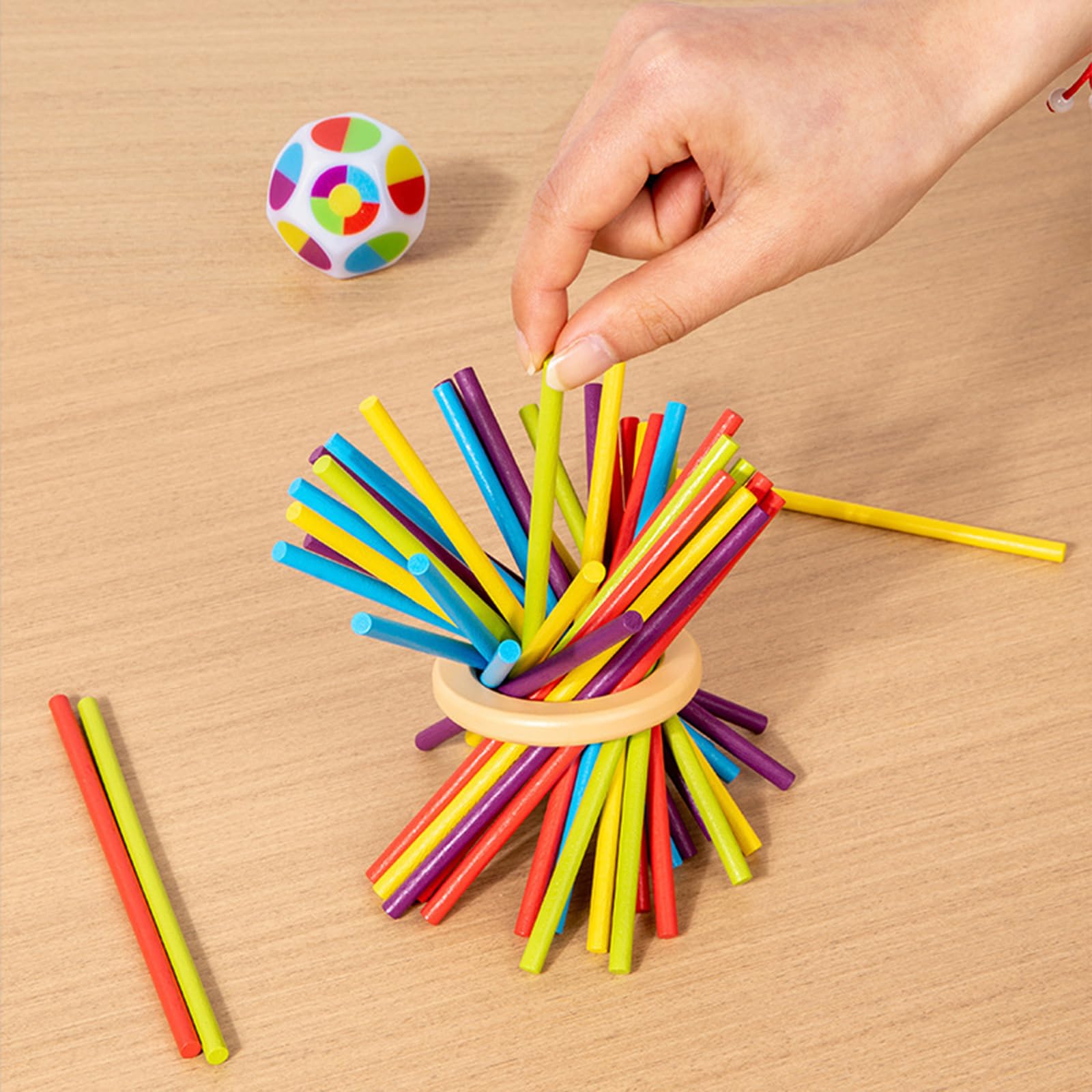 Guopai Wooden Montessori Stick Toy for Kids Colour Sorting Fine Motor Skills Game with 40 Sticks 6 Balls Dice & Tower - Image 3