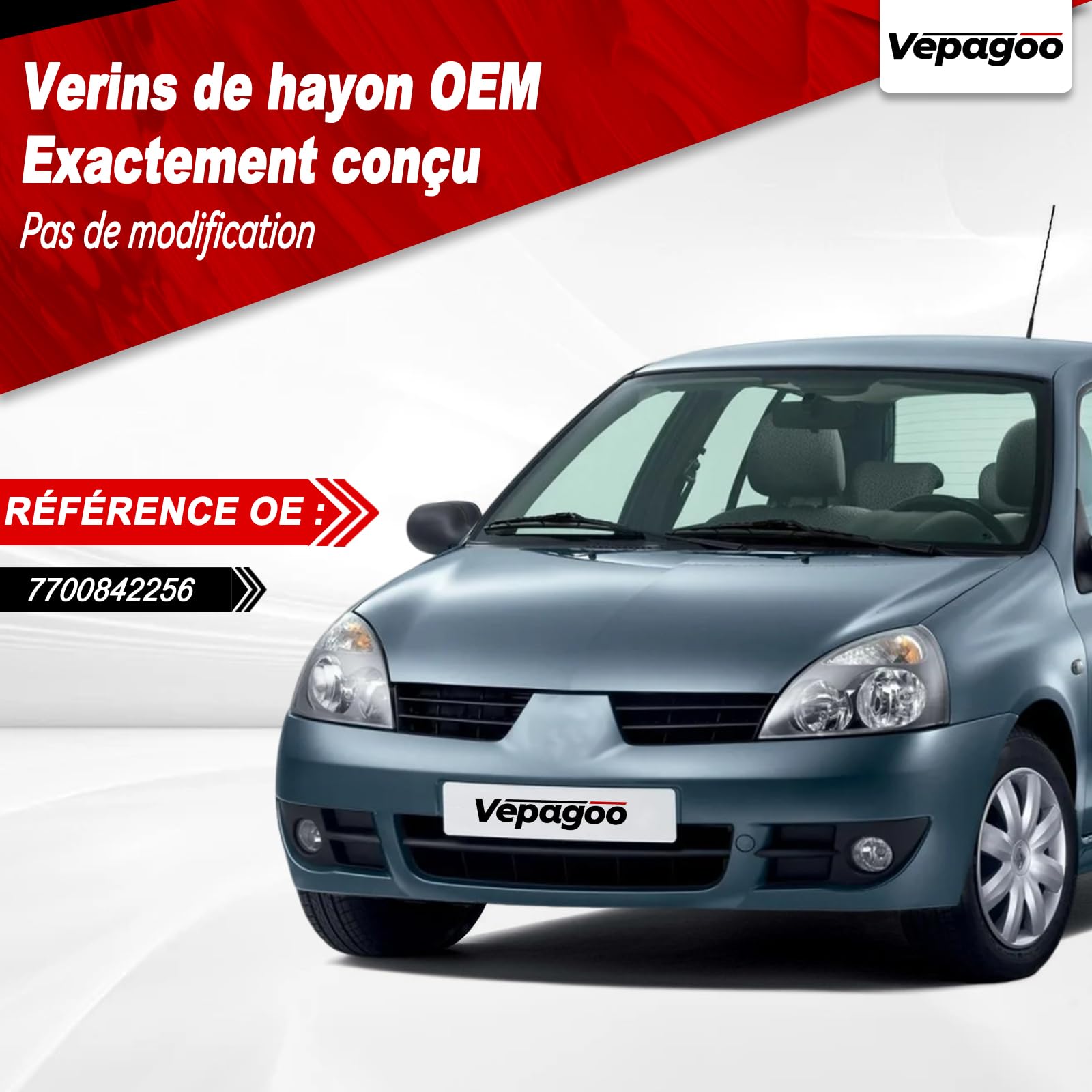Vepagoo 2x Verins de Coffre pour Clio II BB CB Tous Moteurs Hatchback (1998-2005) – Vérin de Hayon Compatible, Remplacer #7700842256