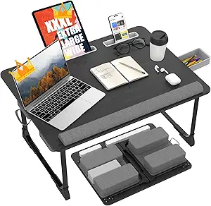 QUDODO Large Lap Desk, XXXL 26.4x20 Extra Large Laptop Tray, Multifunctional Folding Lap Stand for Bed, Sofa Bed for Laptop & Writing, Floor Desk with Tablet Phone Stand & Storage Drawer
