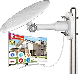 Antena TV Exterior Blanca para Smart TV, Antena TDT HD 4K/1080P de Largo Alcance, Recepción Estable U...