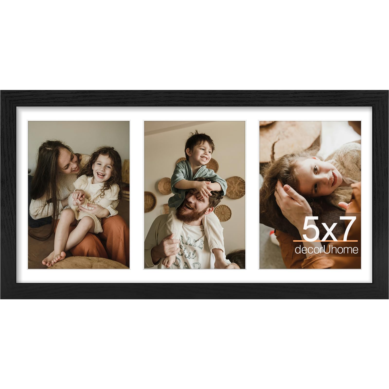 Photo 1 of decorUhome 8x16 Picture Frames Collage Wall Decor, Display 3Pcs 5x7 Photos with Mat or 1Pcs 8x16 Unmatted, 3 5x7 Collage Picture Frames for Wall Mounting, Black
