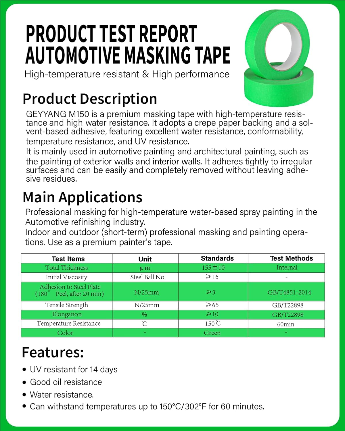 GEYYANG Automotive Masking Tape - Heat Resistant Green Painters Tape for Auto Body Spray Painting, Multi-Surface Painters Tape for DIY, Labeling, Art, Car, 0.75 inch x 55 Yards, 10 Rolls