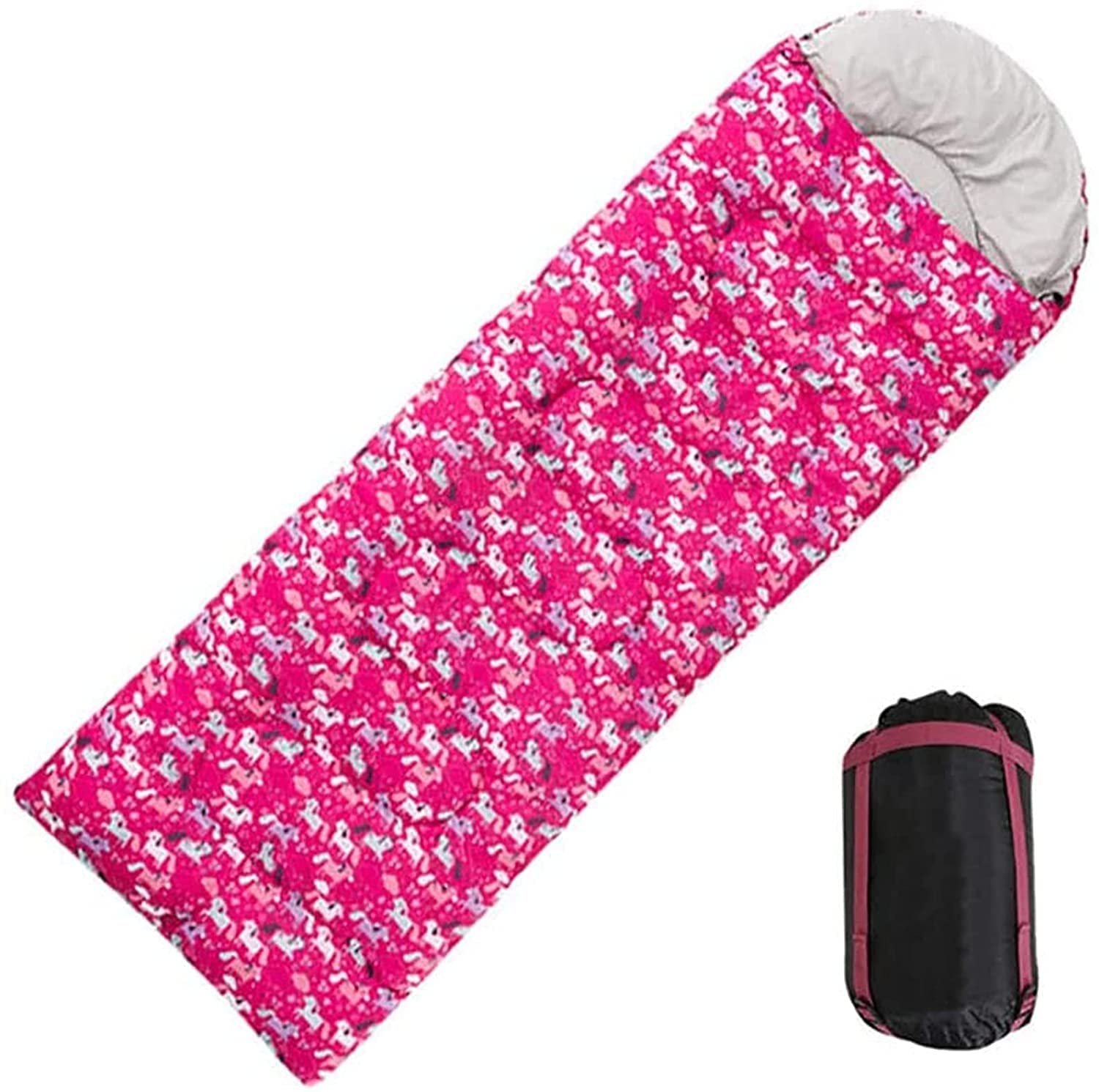 Sac de couchage léger randonnée enfant rose avec sac compact