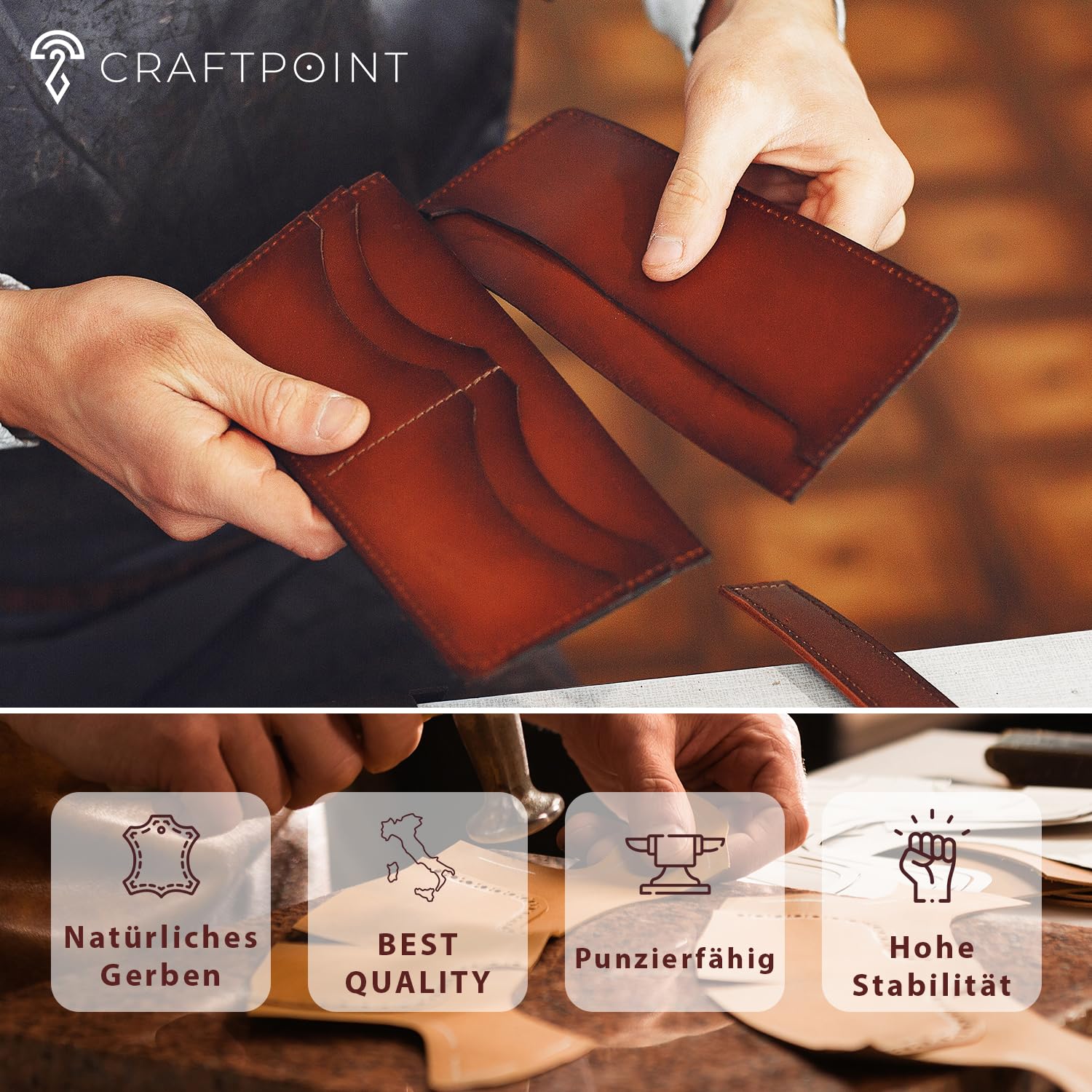 CRAFTPOINT Rindsleder Zuschnitt - Vegetabil Gegerbtes Echtleder Für Bastelprojekte