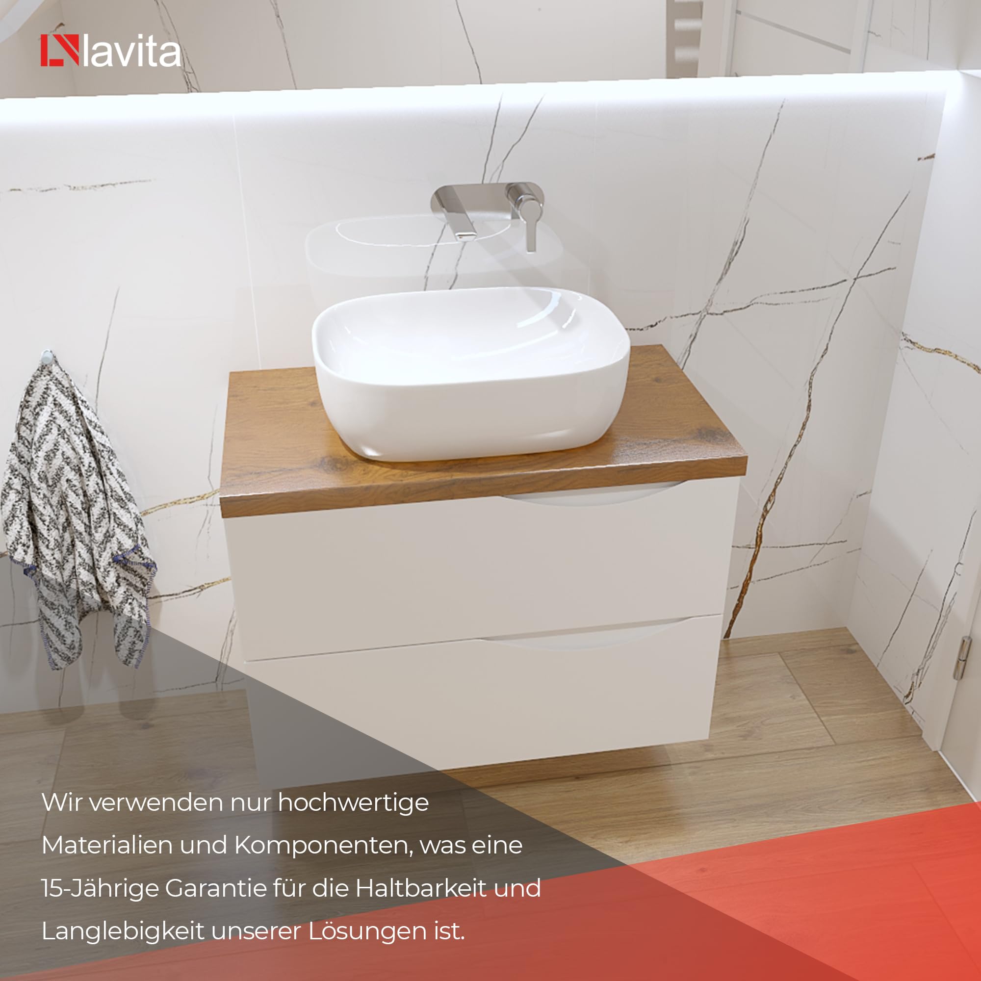 LAVITA Lavabo sobre encimera Giro Lavabo de montaje sobre encimera Rectangular Lavabo sin rebosadero y sin orificio para grifo De porcelana de alta calidad Lavadero de cerámica moderna para baño