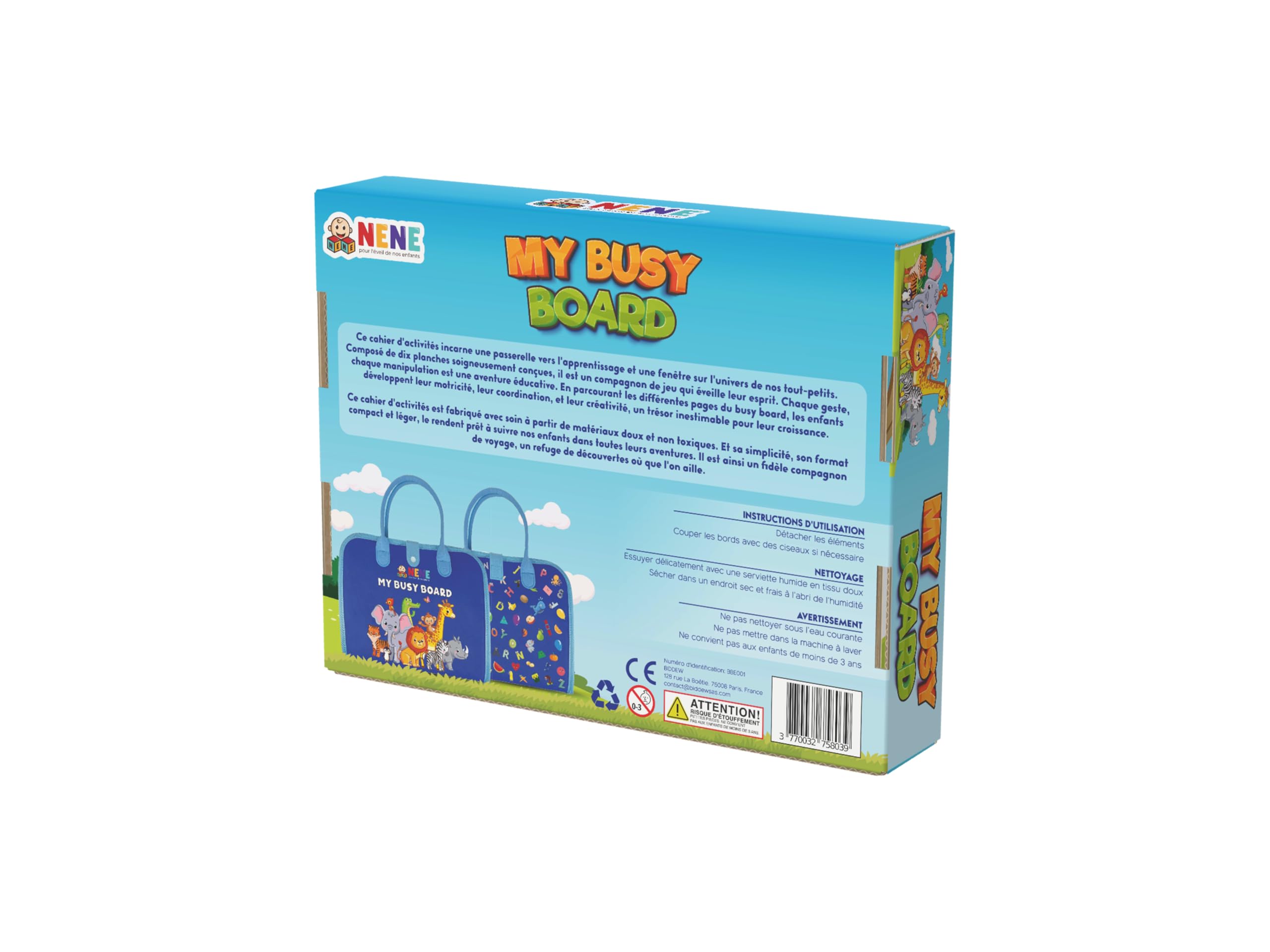 Nene Busy Board Montessori (Version Anglaise) - Jouet éducatif sensoriel pour Enfants 3-6 Ans - Planche d'Activités - Couleurs, Formes, Alphabet, Chiffres, Puzzles - Motricité Fine et créativité