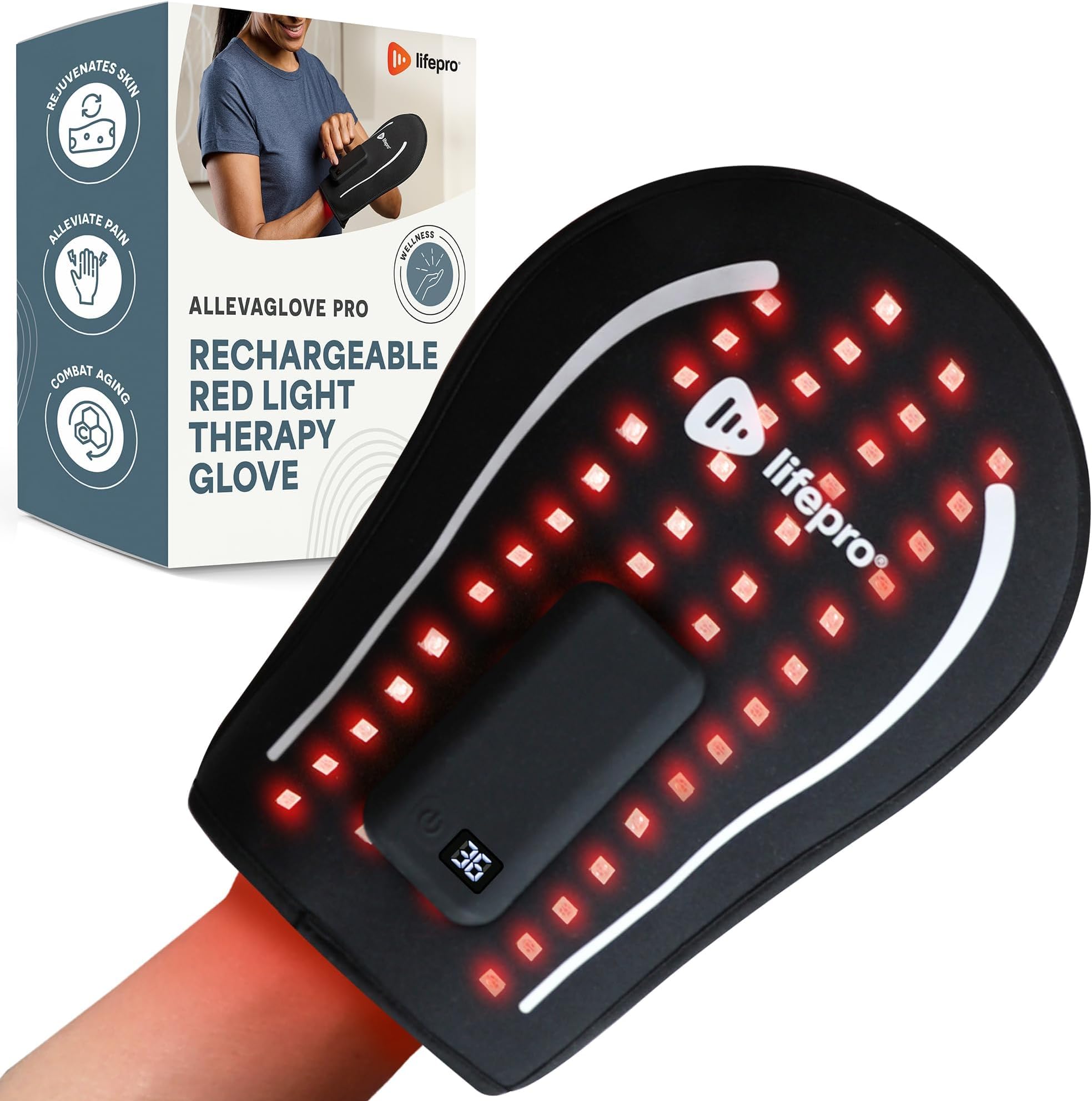 Allevaglove Red light therapy for Hands - Cordless Multiple LEDs | Near Infrared Red Light Therapy For Body - Auto Shut off Timer - 660nm & 850nm Hand Therapy- Daily Comfort Wellness