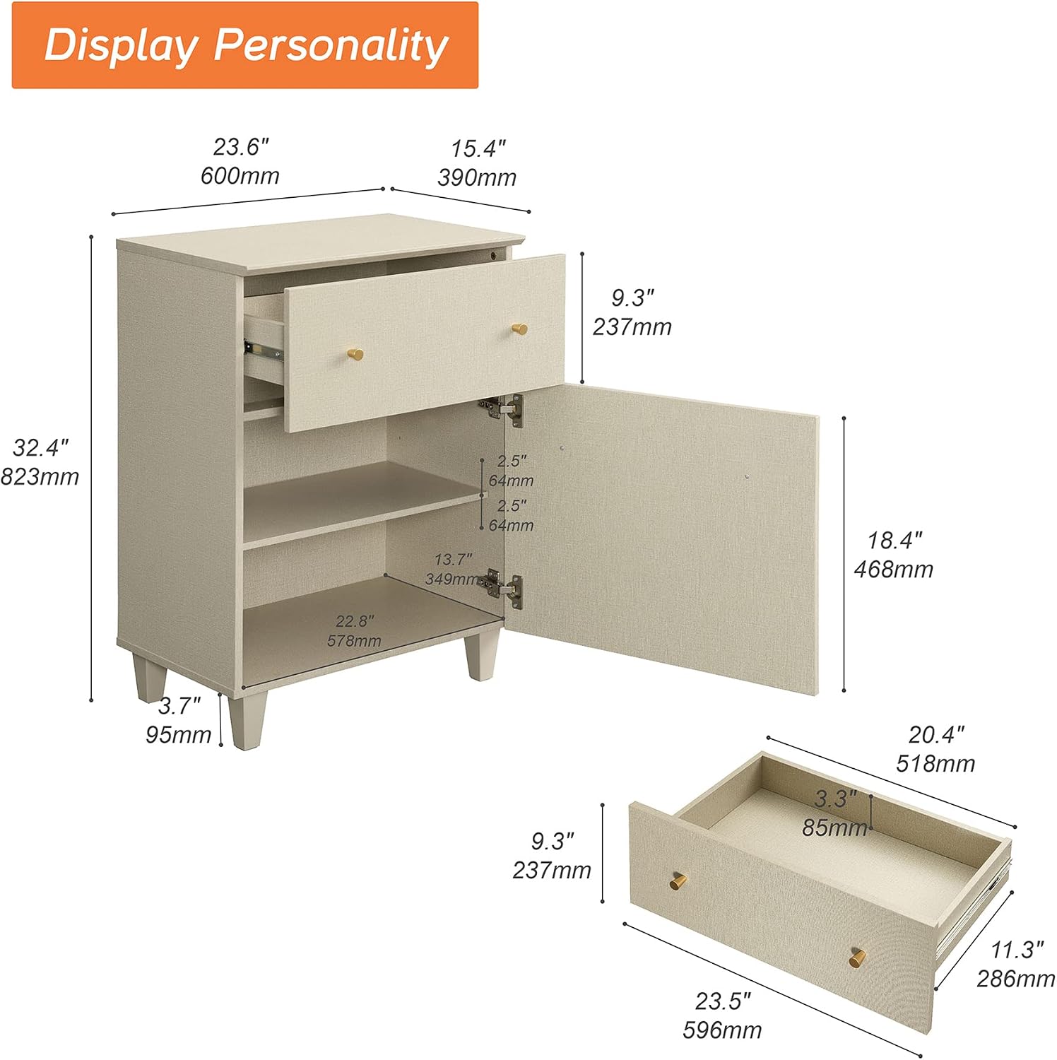 WAMPAT Modern Buffet Cabinet with Drawer and Door for Kitchen, Wood Coffee Bar Server Table with Adjustable Storage Shelf for Dining Room, Living Room, Entryway, Hallway, Dark Beige