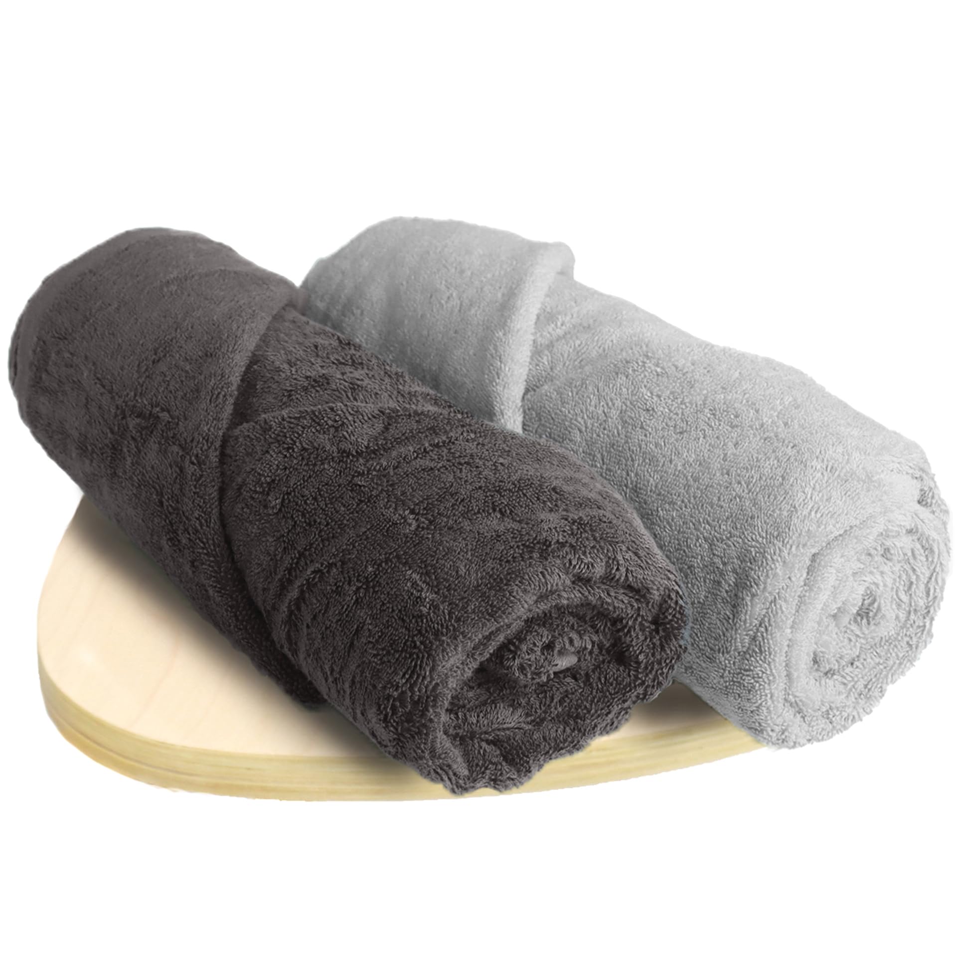 HEELIUM Toalla de baño de bambú, ultra absorbente, 3 veces más suave que las toallas de algodón, 140 x 70 cm, 600 g/m², paquete de 2, gris claro, gris