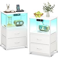 Coleshome Comodino Camera da Letto Bianco, con 2 Prese USB e 1 Presa di Corrente e Luci a LED