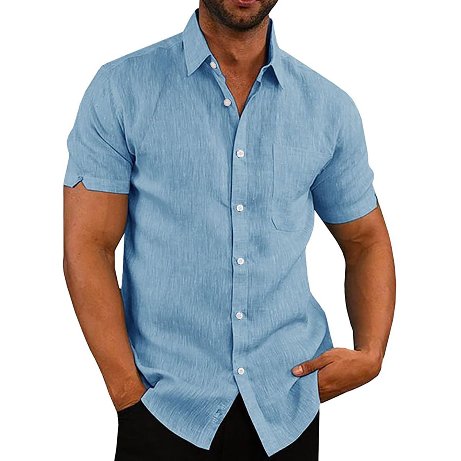 VANVENEMens Linen Shirts Cotton Short Sleeved Shirts Regular Fit Casual Summer Shirts
