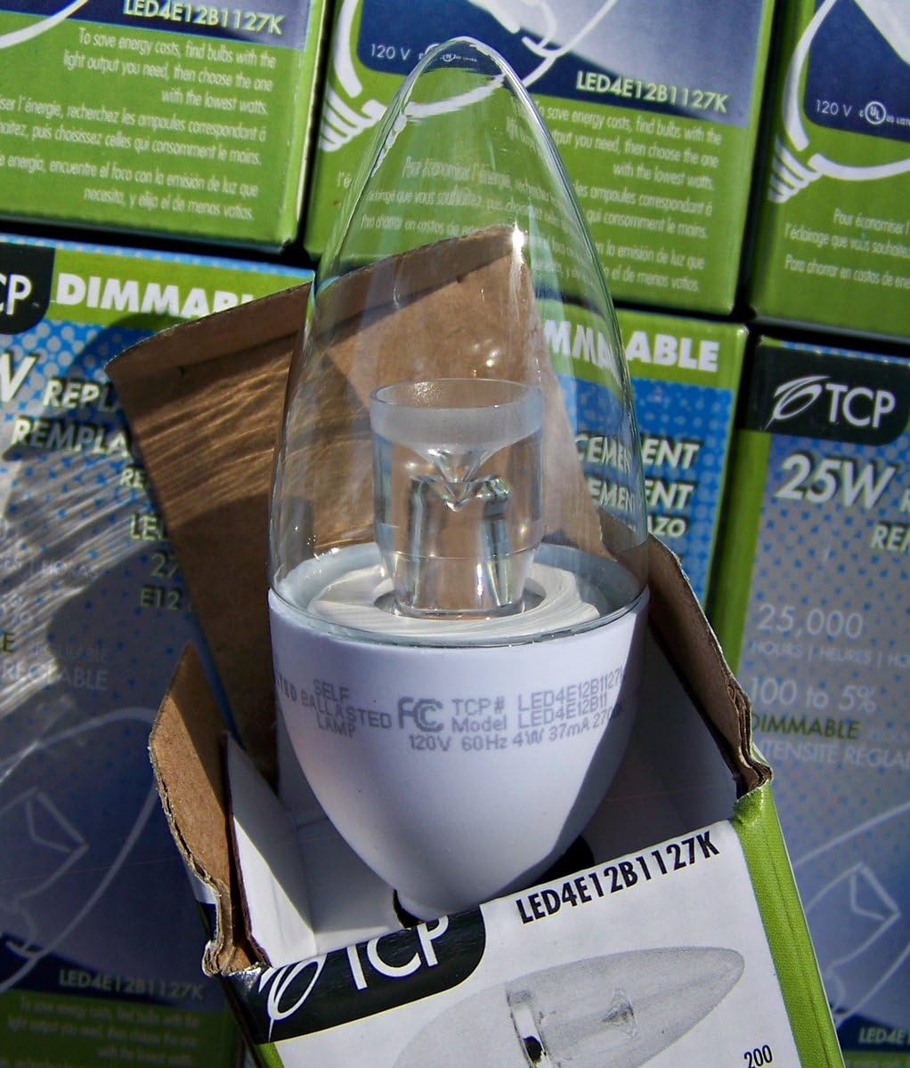 (Case of 6) TCP LED4E12B1127K 4-Watt LED E12 Chandelier Base 2700K Dimmable Lamp - Blunt Tip