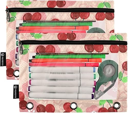 Miniatura 2 de Blossom Cherry - Estuche para lápices de 3 anillas, estuche de plástico con ventana transparente para organizar suministros de oficina, paquete de 2