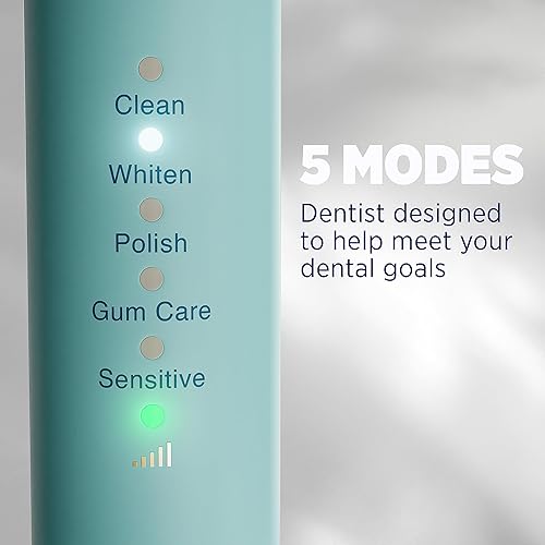 Miniatura 7 de Lumineux Cepillo de dientes eléctrico Sonic para adultos, dos (2) cepillos de dientes con cabezas de bambú, cristalino (azul claro) y océano