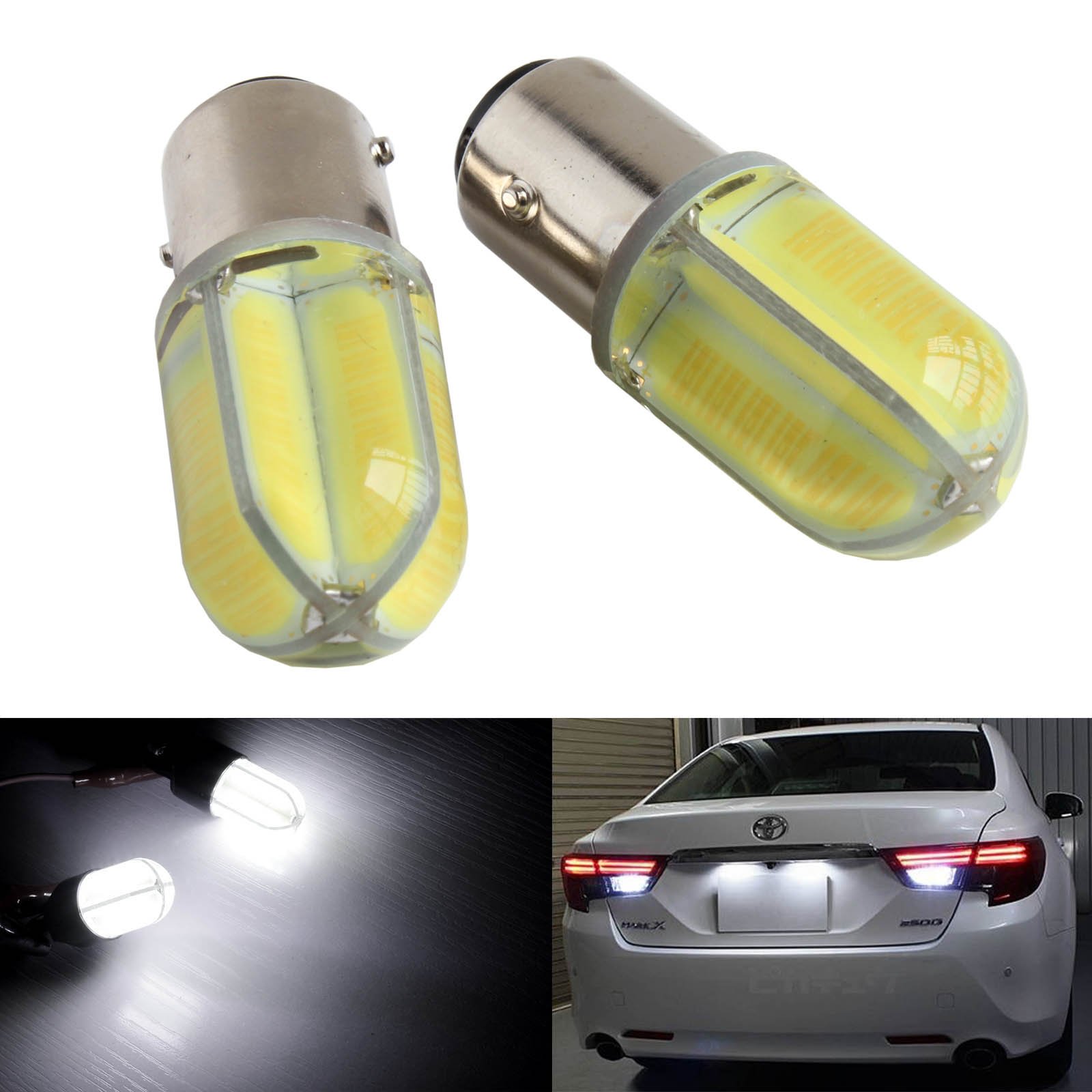 BSLighting2pcs 380 P21/5W BAY15d Bulb COB LED Sidelight Tail Stop Brake Daytime Light DRL