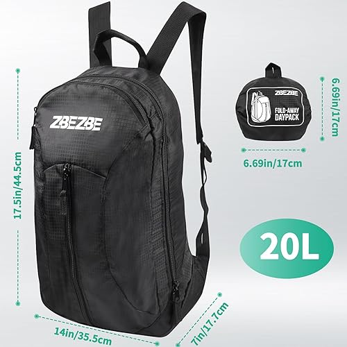 Miniatura 6 de Mochila plegable, mochila plegable ligera, mochila de senderismo, impermeable, negro