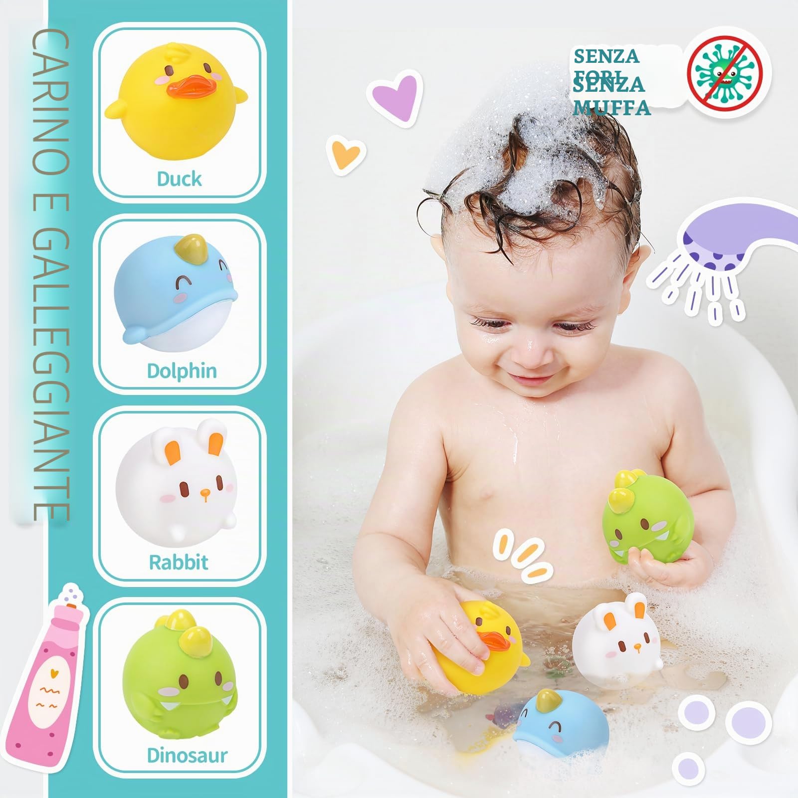 CUTE STONE Giocattolo da bagno per bambini, giocattolo da bagno con pista di costruzione scivolo acquatico, giocattoli galleggianti senza fori, gioco di rete da pesca anatra, regali per ragazzi e