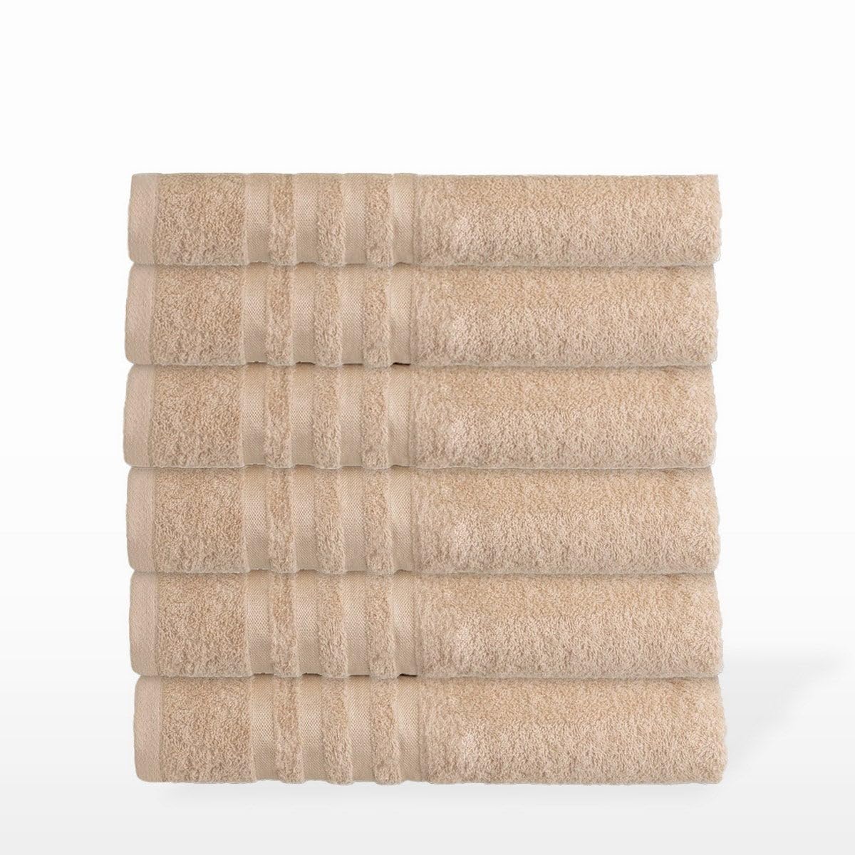 Juego de 6 Toallas de Ducha Grandes Beige 100% algodón Rizo 150x100 cm | Tejido suave de gran gramaje con alta absorción. Aptas para lavadora, de uso diario.