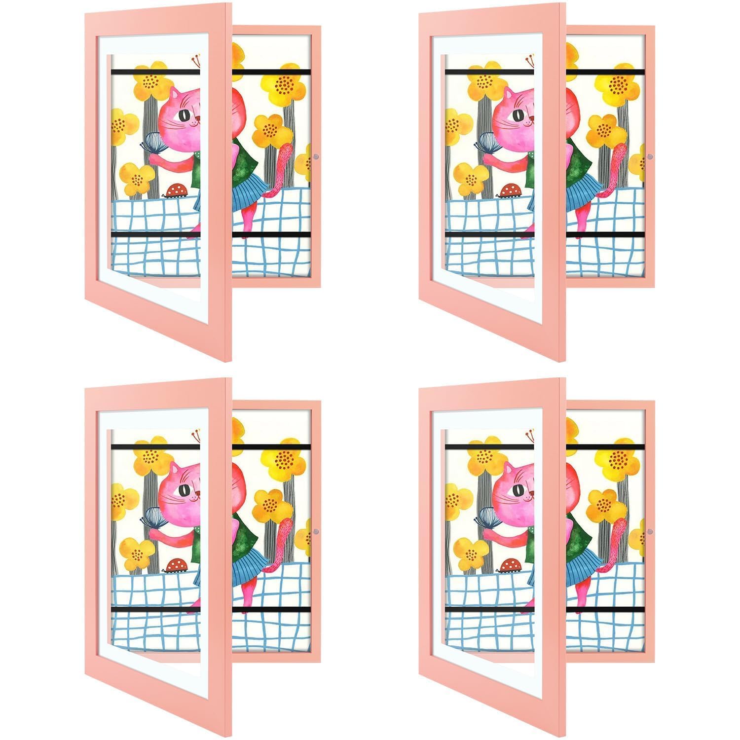 4 Pack 10x12.5 Front-Opening Kids Artwork Frames Changeable (Pink)