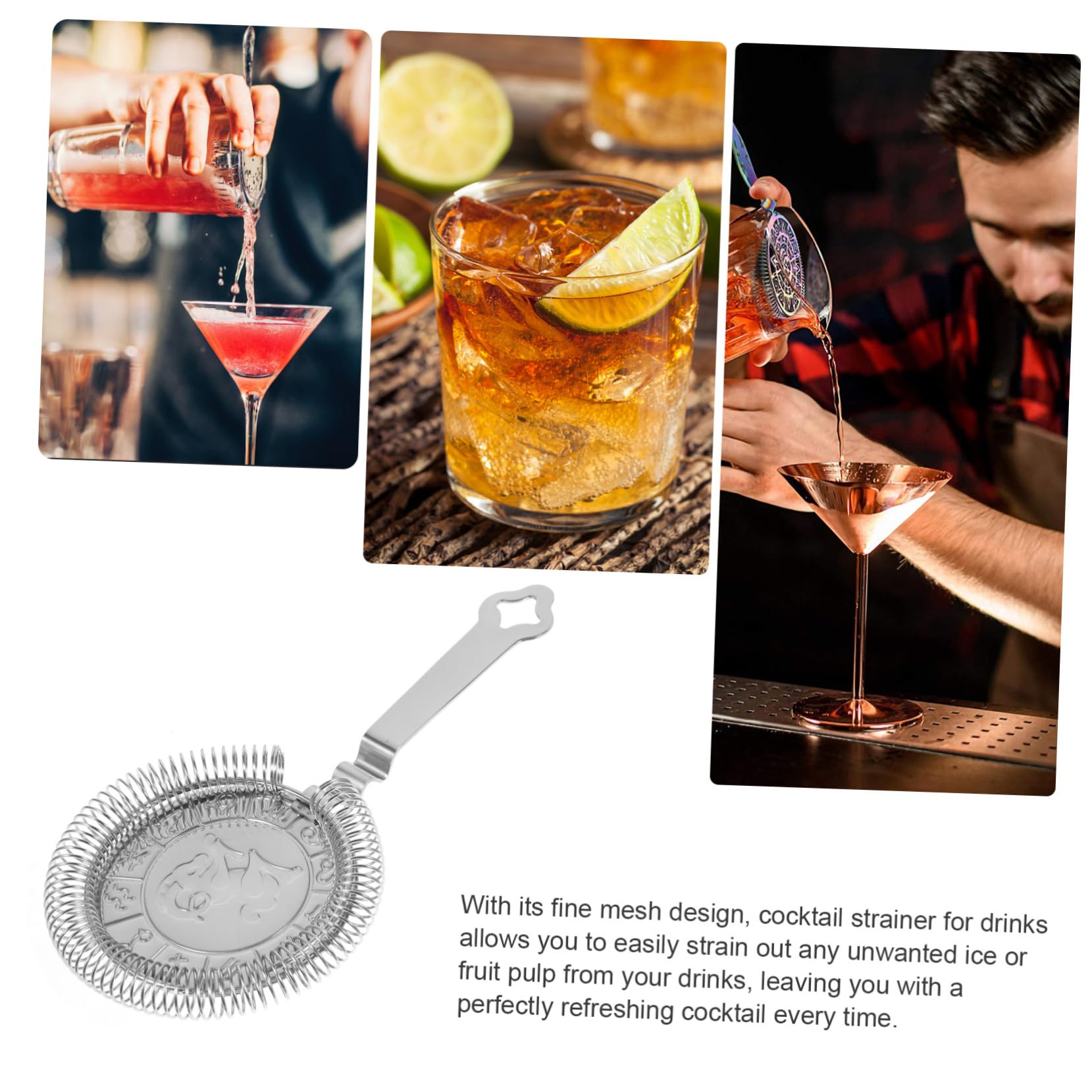 UKCOCO 3piezas Colador De Cóctel De Acero Inoxidable Filtro Ergonómico Para Bebidas Para Hogar y Bar Fácil Limpieza y Uso Profesional