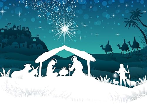 Miniatura 5 de BELECO Telón de fondo de tela pesebre de 6 x 4 pies, estrella de Belén, noche de Navidad, Santa Familia y Tres Reyes, Nacimiento de Jesús, fondo de