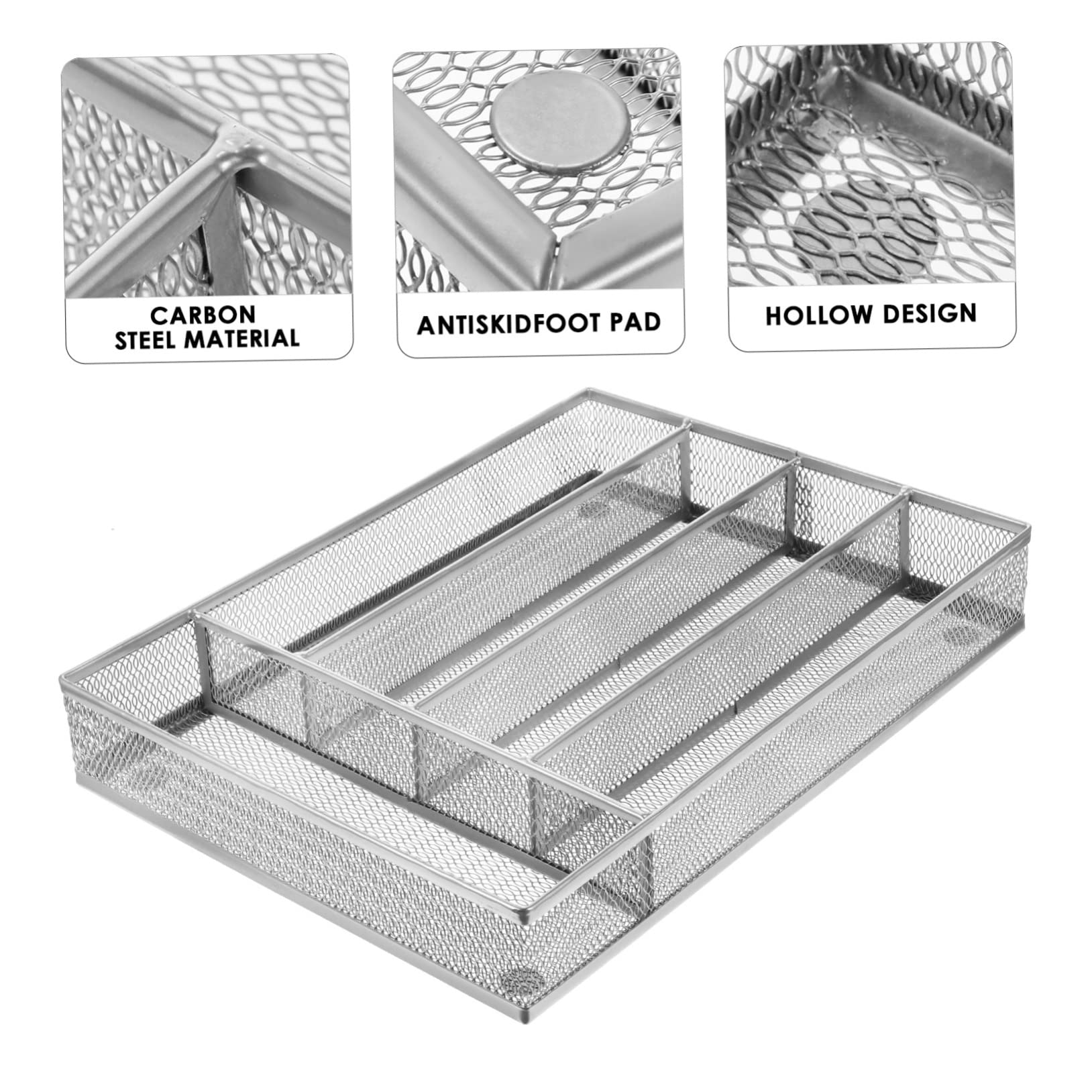 Plata, Organizador de Cajón para Cubiertos de Cocina Acero al Carbono