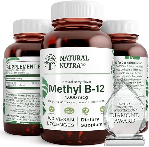 Natural Nutra Vegano Metil B12 1000mcg, suplemento potenciador de la salud del corazón y la energía, sin gluten, 100 pastillas veganas