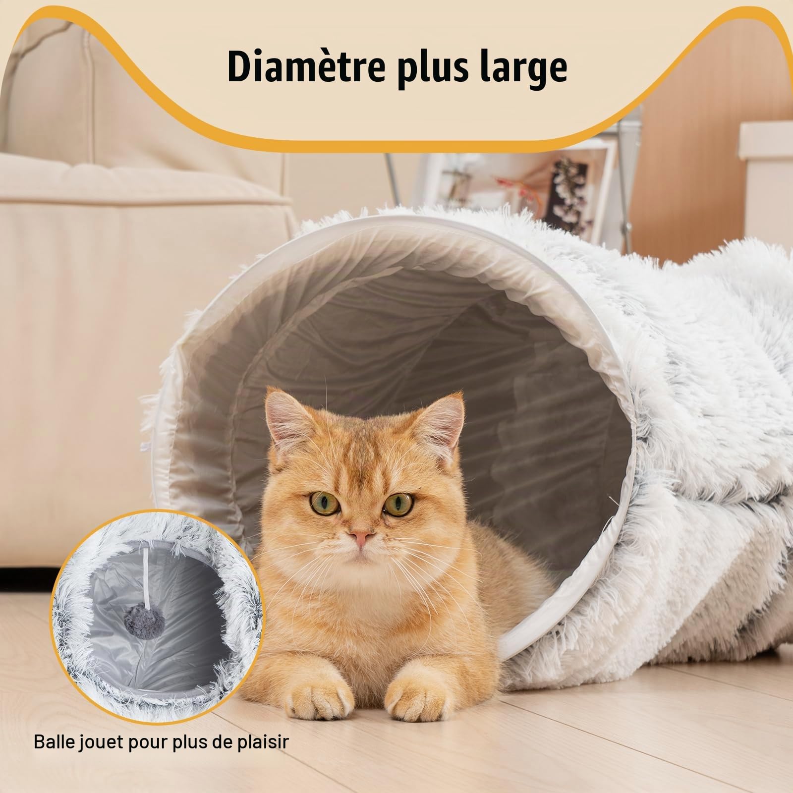 Avont Grand Tunnel Chat avec Coussin Central 100cm(L)*30cm(H), Jouet Doux pour Chat, Lit Rond Multifonction Caché Tunnel pour Chat -Gris