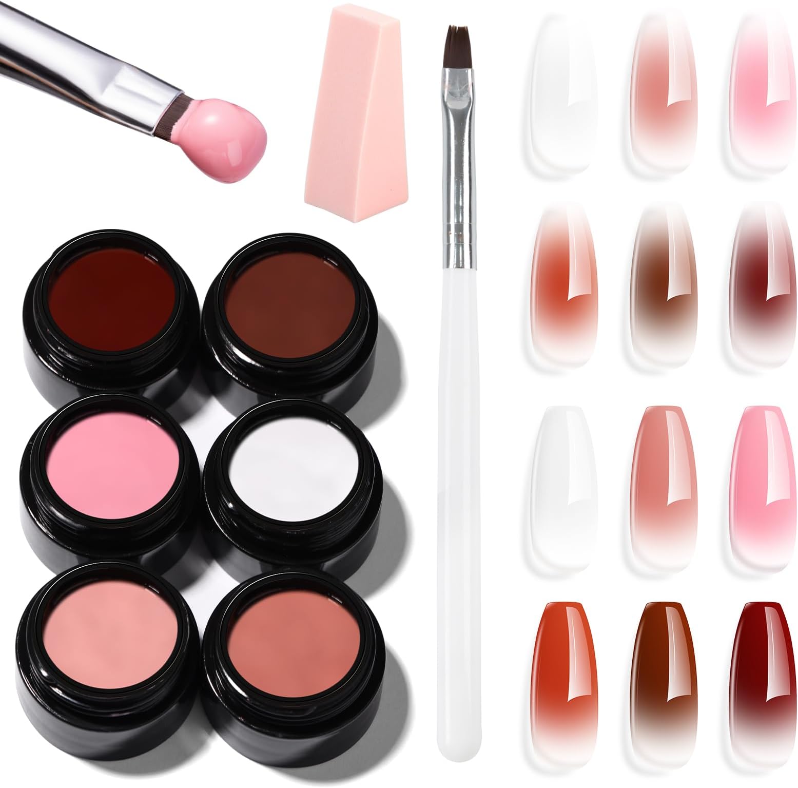 Makartt Ombre Gel Nail Polish Kit: 6 Colors Gradient Blush Effect, Upgrade Pat Painting Gel with Nail Sponge & Drawing Brush for Ombre Winter Manicure White Pink Brown Nude