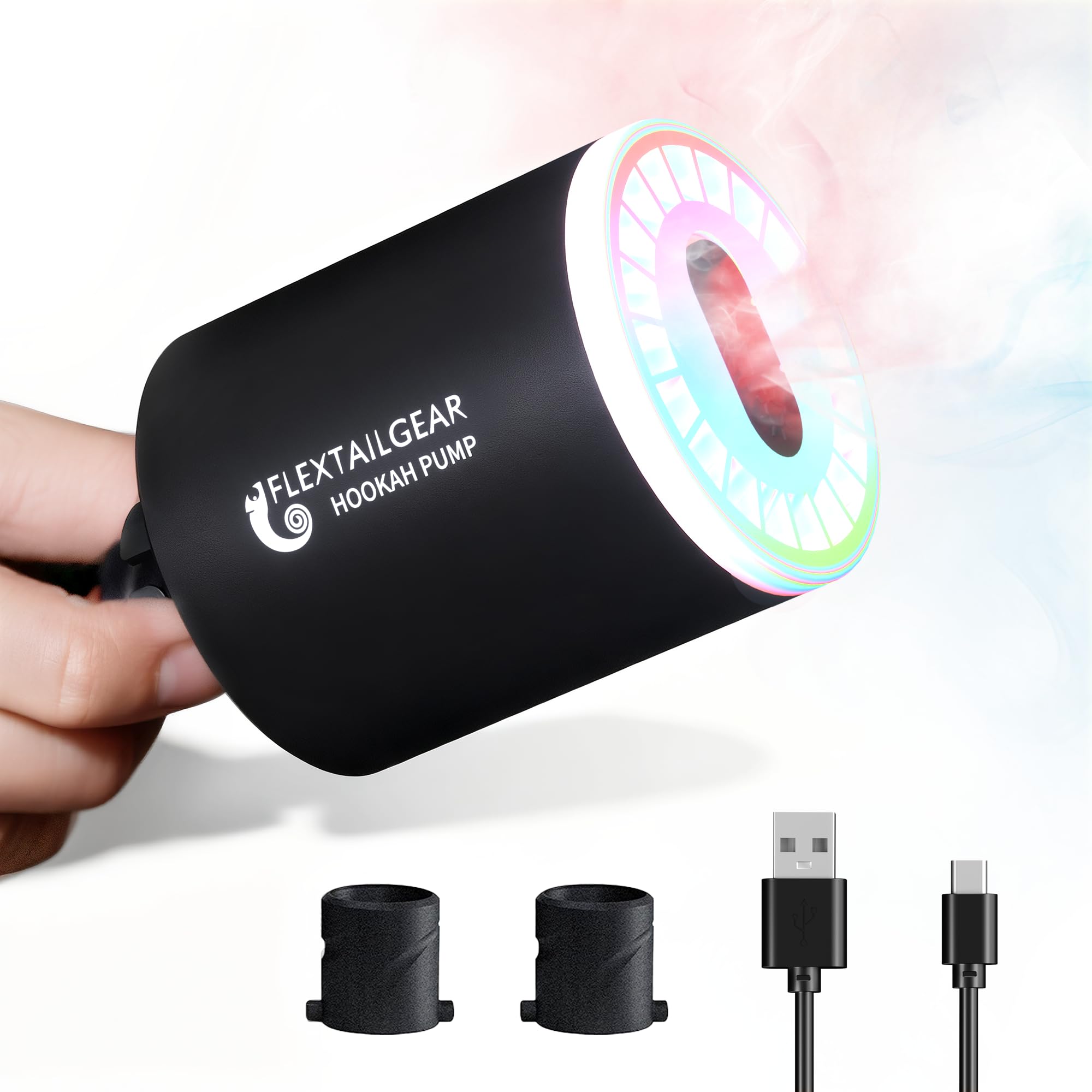 FLEXTAILGEAR Electric Hookah Starter Pump, Portable Hookah Accessories with 1300 mAh Rechargeable Battery Led Light, Coal Burner Helper Shisha Nargila Warm Up Set Smoke Bar Accessories